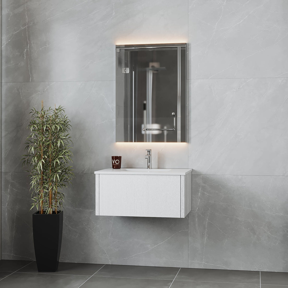 Laviva Legno 30" Alabaster White Bathroom Vanity with Matte White VIVA Stone Solid Surface Countertop – – –