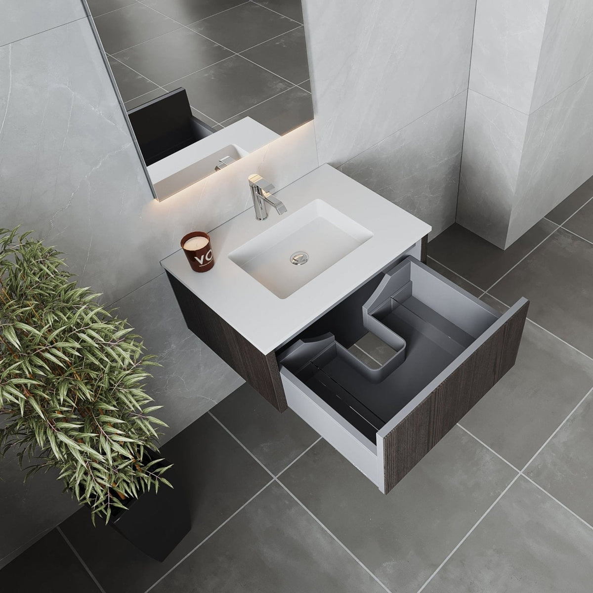 Laviva Legno 30" Carbon Oak Bathroom Vanity with Matte White VIVA Stone Solid Surface Countertop – – –