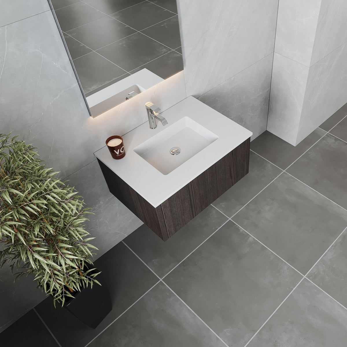 Laviva Legno 30" Carbon Oak Bathroom Vanity with Matte White VIVA Stone Solid Surface Countertop – – –