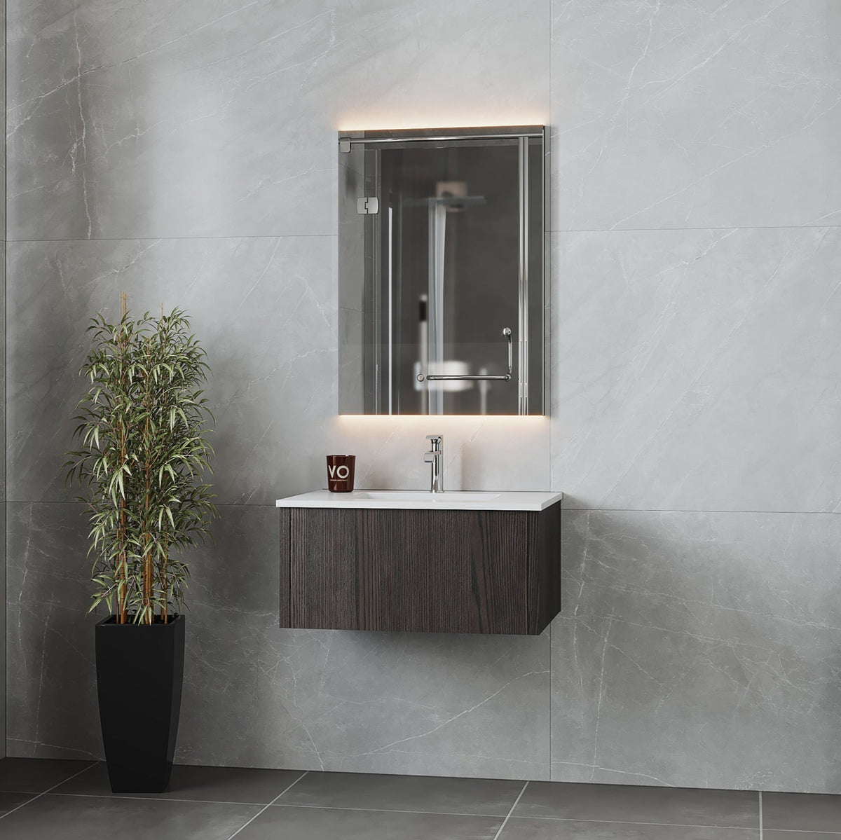 Laviva Legno 30" Carbon Oak Bathroom Vanity with Matte White VIVA Stone Solid Surface Countertop – – –