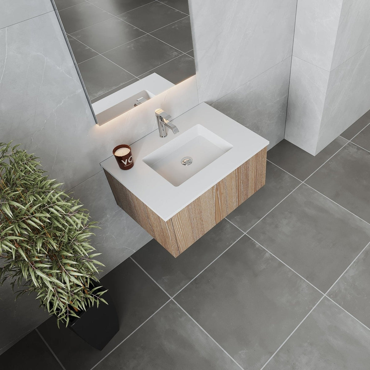 Laviva Legno 30" Weathered Grey Bathroom Vanity with Matte White VIVA Stone Solid Surface Countertop – – –