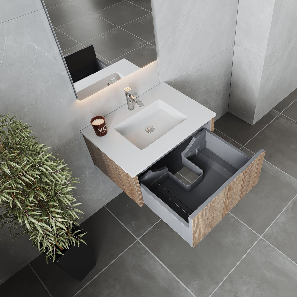 Laviva Legno 30" Weathered Grey Bathroom Vanity with Matte White VIVA Stone Solid Surface Countertop – – –