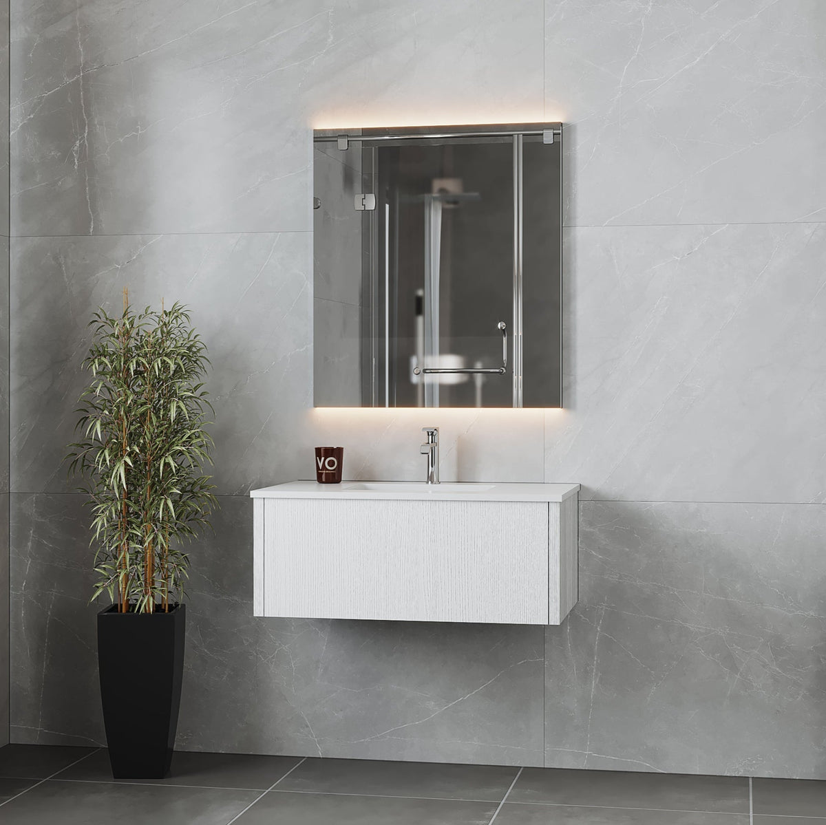 Laviva Legno 36" Alabaster White Bathroom Vanity with Matte White VIVA Stone Solid Surface Countertop – – –