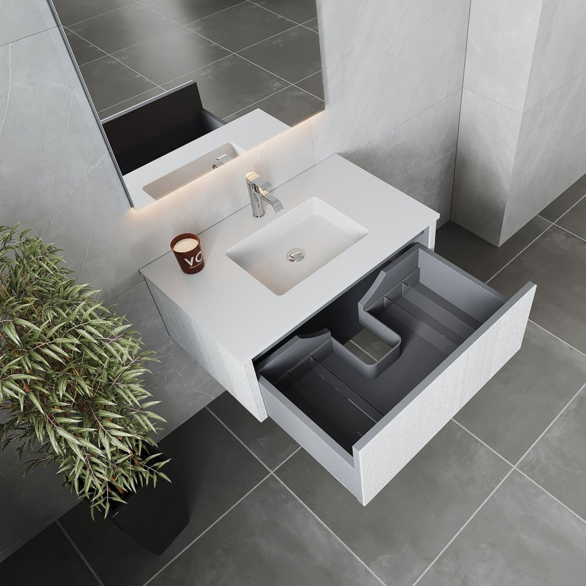 Laviva Legno 36" Alabaster White Bathroom Vanity with Matte White VIVA Stone Solid Surface Countertop – – –