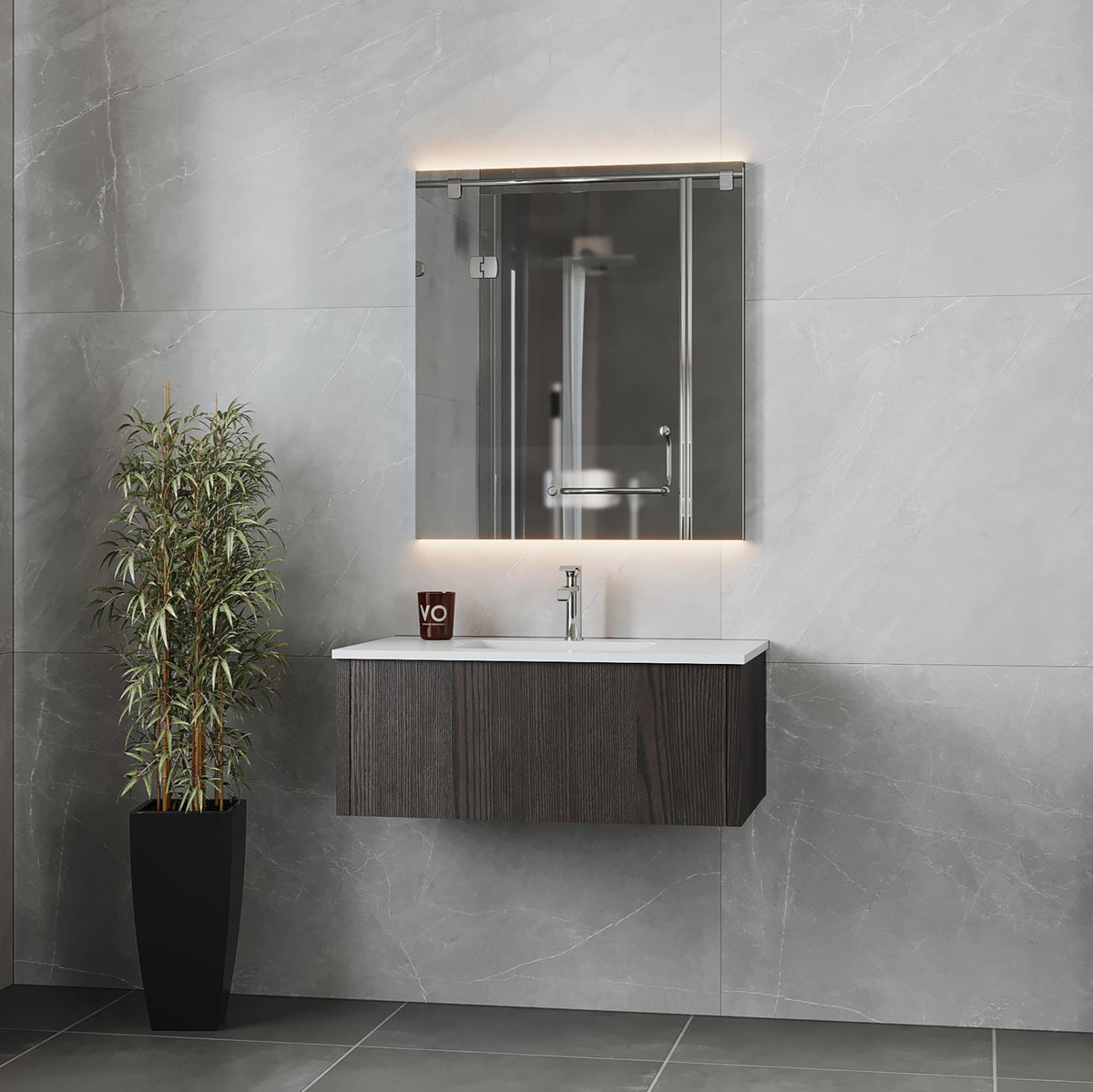 Laviva Legno 36" Carbon Oak Bathroom Vanity with Matte White VIVA Stone Solid Surface Countertop – – –