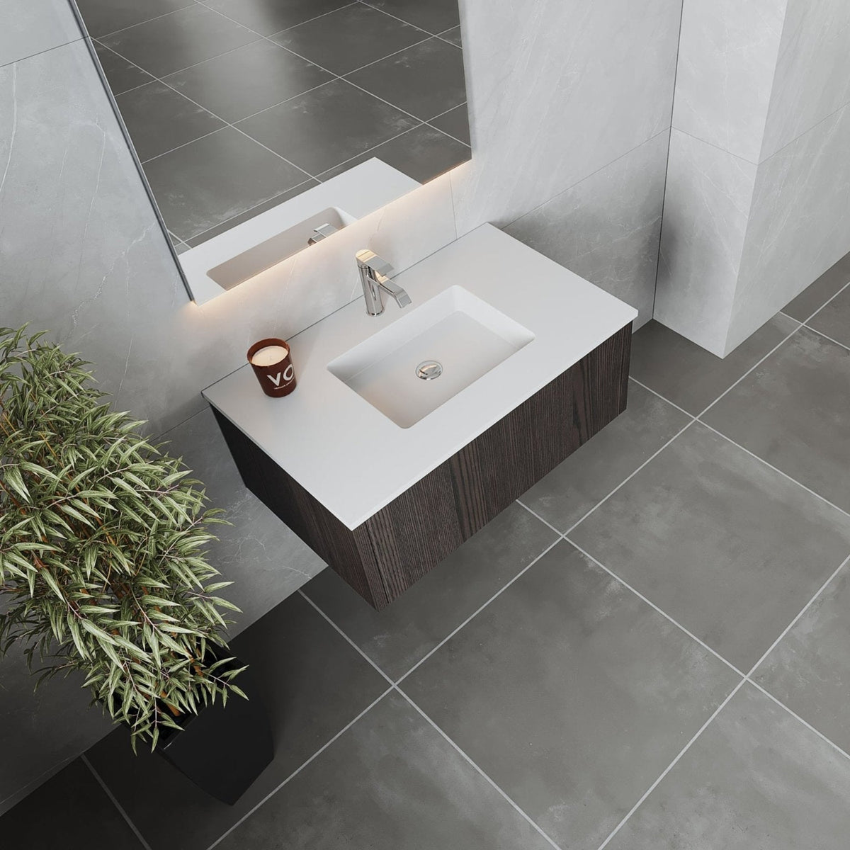 Laviva Legno 36" Carbon Oak Bathroom Vanity with Matte White VIVA Stone Solid Surface Countertop – – –