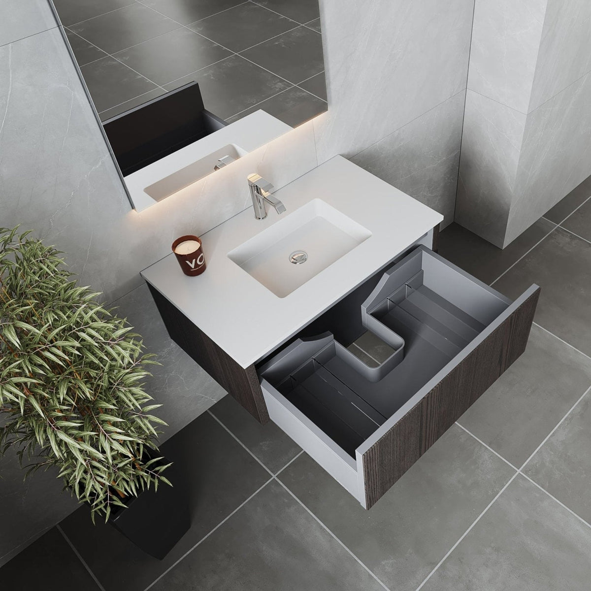 Laviva Legno 36" Carbon Oak Bathroom Vanity with Matte White VIVA Stone Solid Surface Countertop – – –