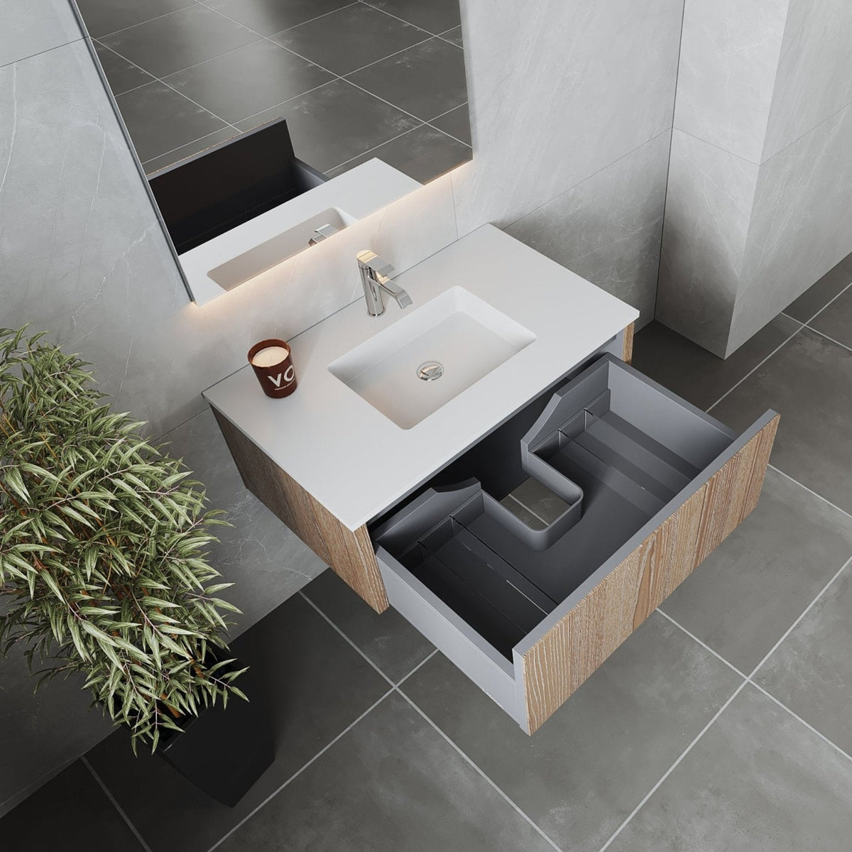 Laviva Legno 36" Weathered Grey Bathroom Vanity with Matte White VIVA Stone Solid Surface Countertop – – –