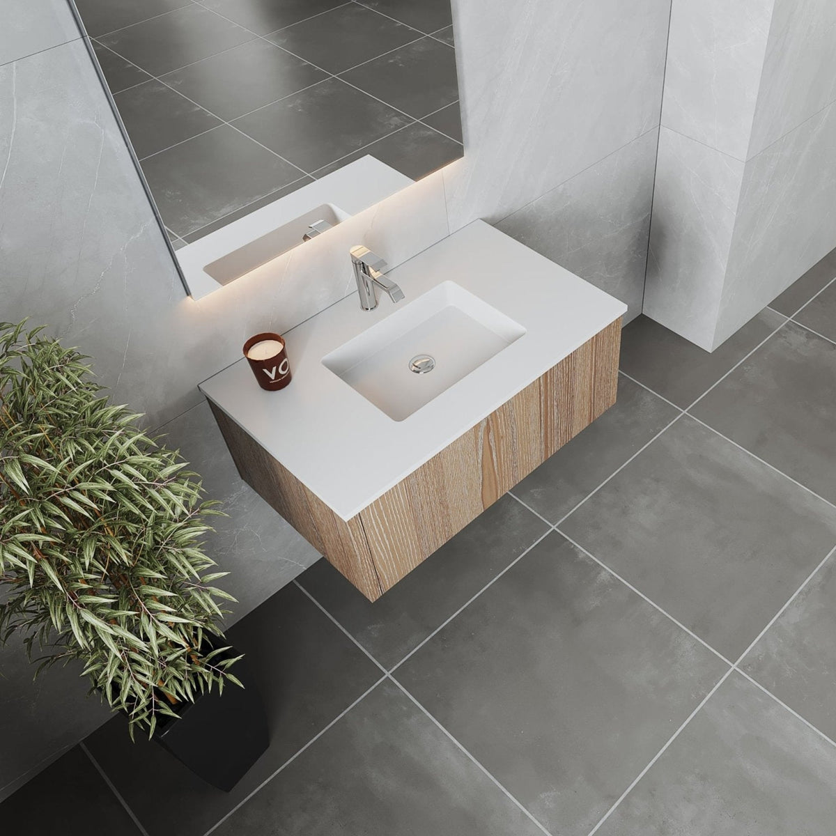 Laviva Legno 36" Weathered Grey Bathroom Vanity with Matte White VIVA Stone Solid Surface Countertop – – –