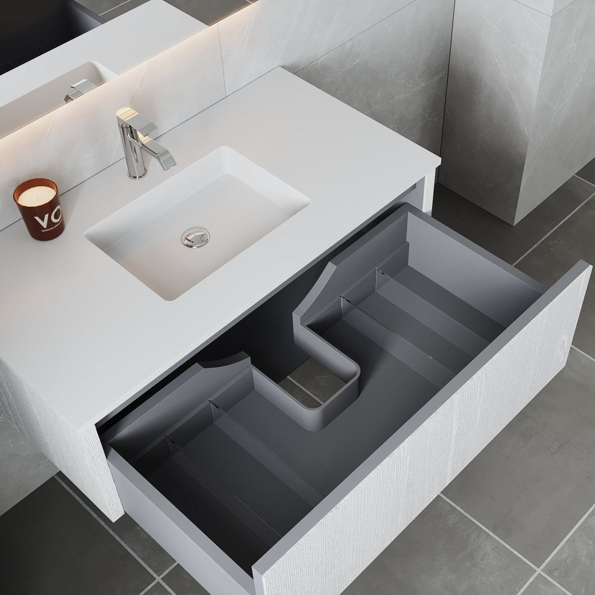 Laviva Legno 42" Alabaster White Bathroom Vanity with Matte White VIVA Stone Solid Surface Countertop – – –