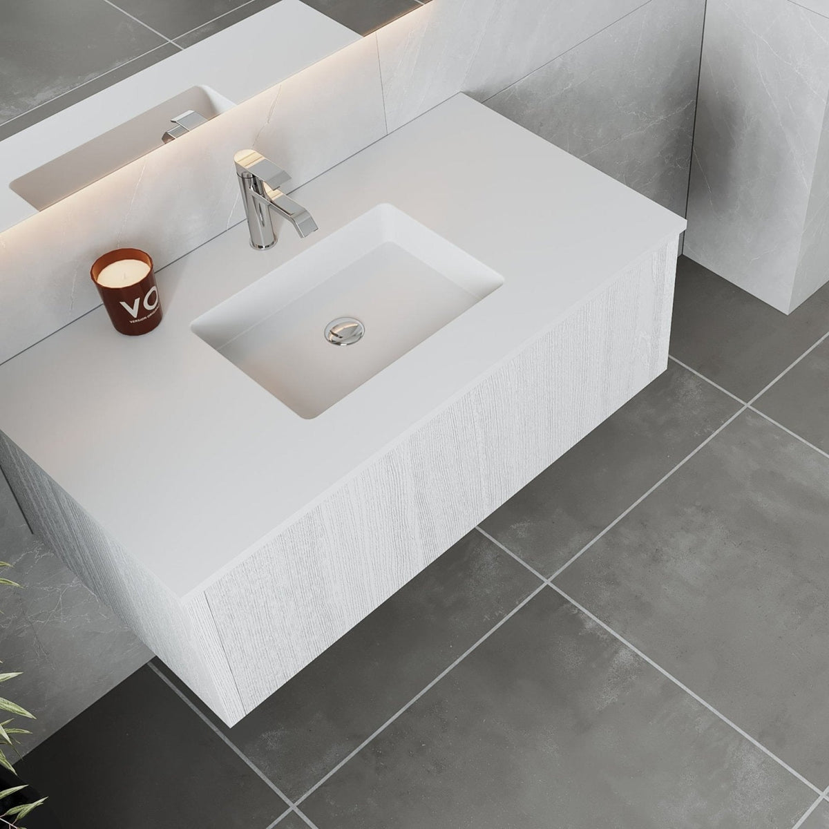 Laviva Legno 42" Alabaster White Bathroom Vanity with Matte White VIVA Stone Solid Surface Countertop – – –