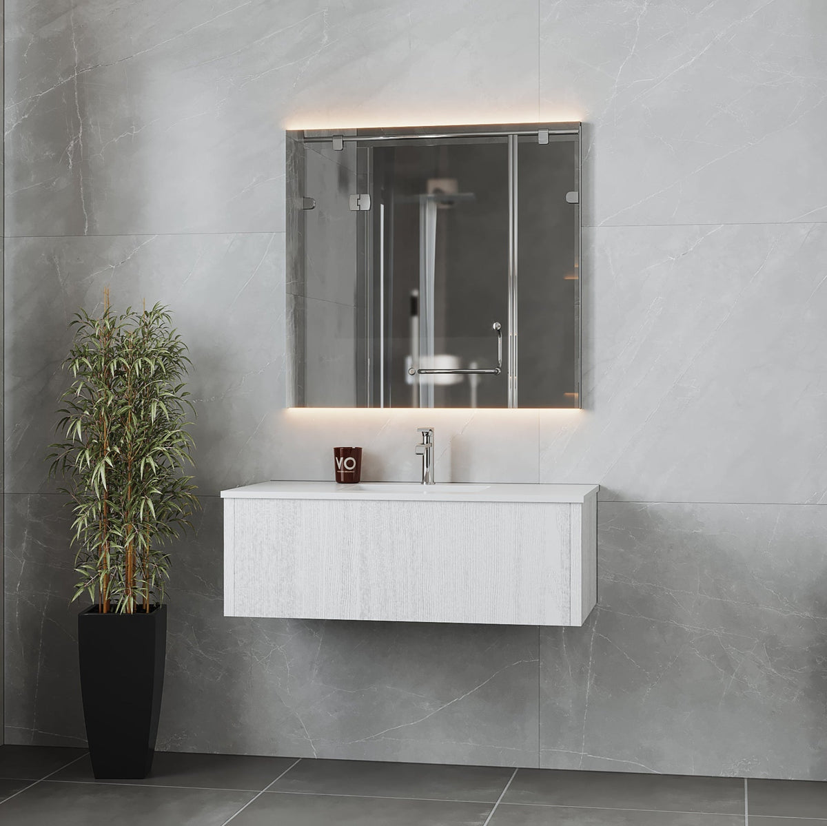 Laviva Legno 42" Alabaster White Bathroom Vanity with Matte White VIVA Stone Solid Surface Countertop – – –