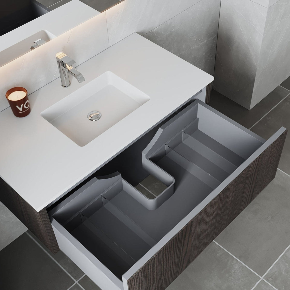 Laviva Legno 42" Carbon Oak Bathroom Vanity with Matte White VIVA Stone Solid Surface Countertop – – –