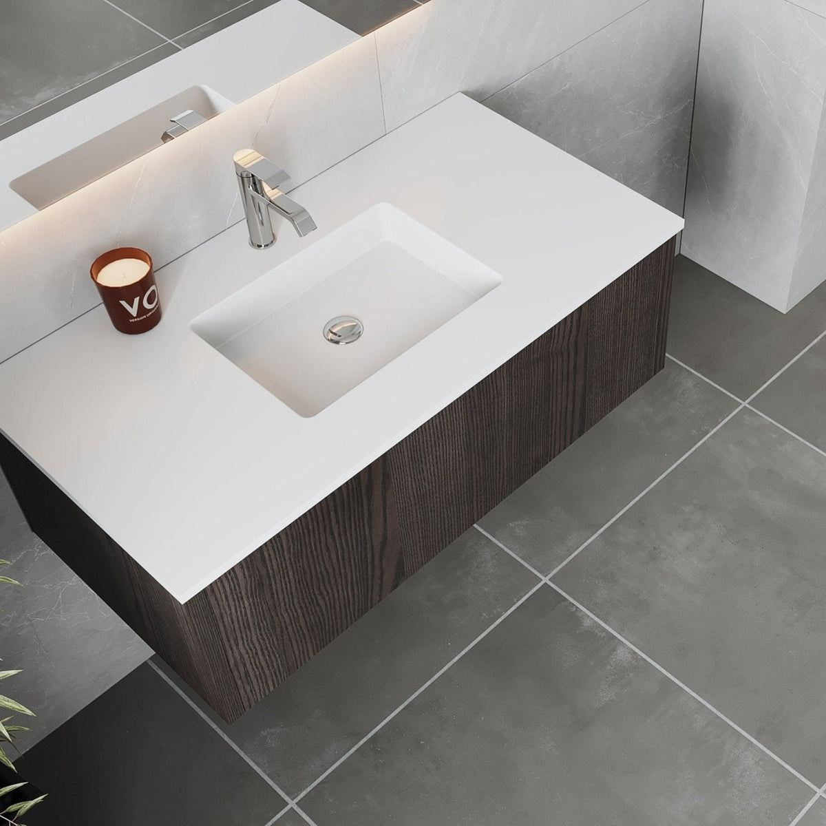 Laviva Legno 42" Carbon Oak Bathroom Vanity with Matte White VIVA Stone Solid Surface Countertop – – –