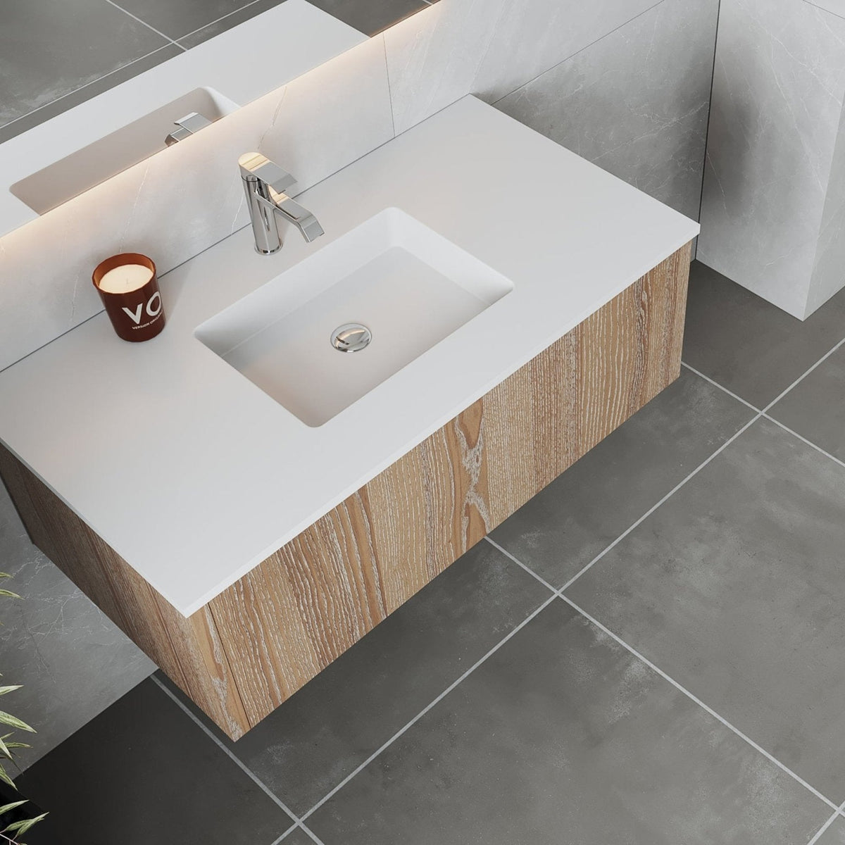 Laviva Legno 42" Weathered Grey Bathroom Vanity with Matte White VIVA Stone Solid Surface Countertop – – –