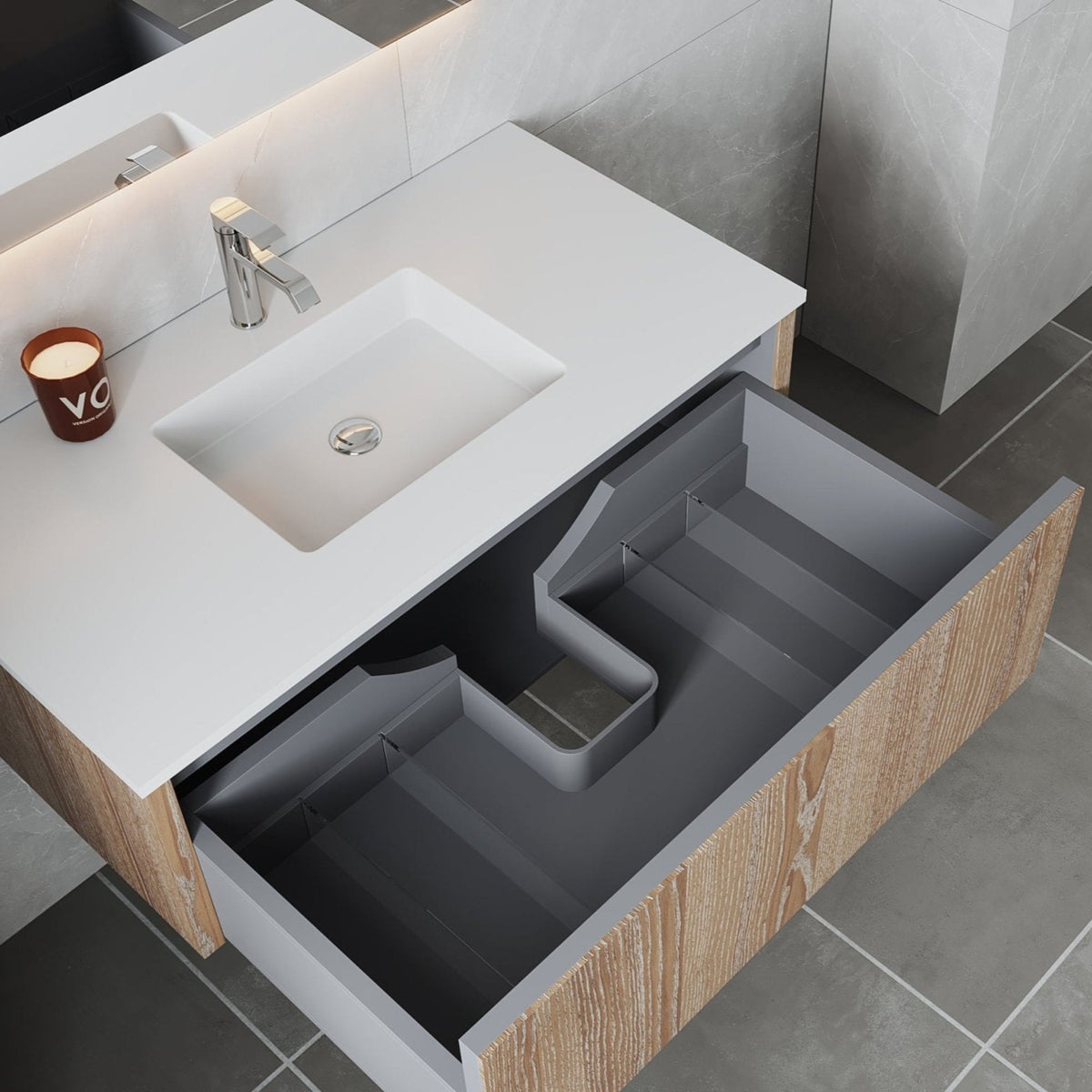 Laviva Legno 42" Weathered Grey Bathroom Vanity with Matte White VIVA Stone Solid Surface Countertop – – –