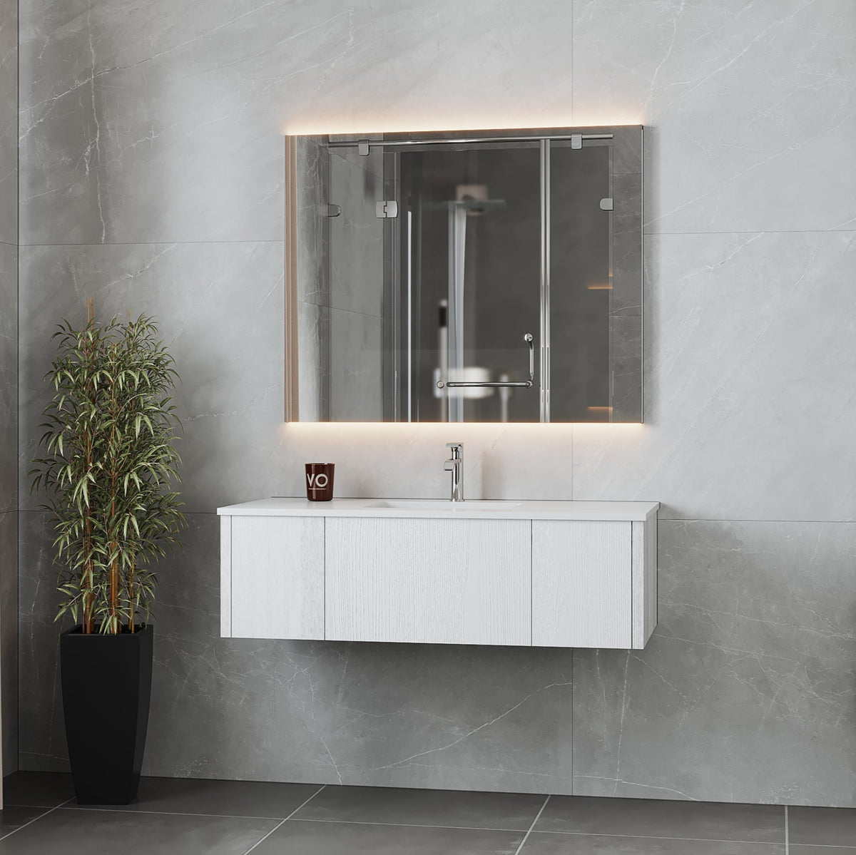 Laviva Legno 48" Alabaster White Bathroom Vanity with Matte White VIVA Stone Solid Surface Countertop – – –