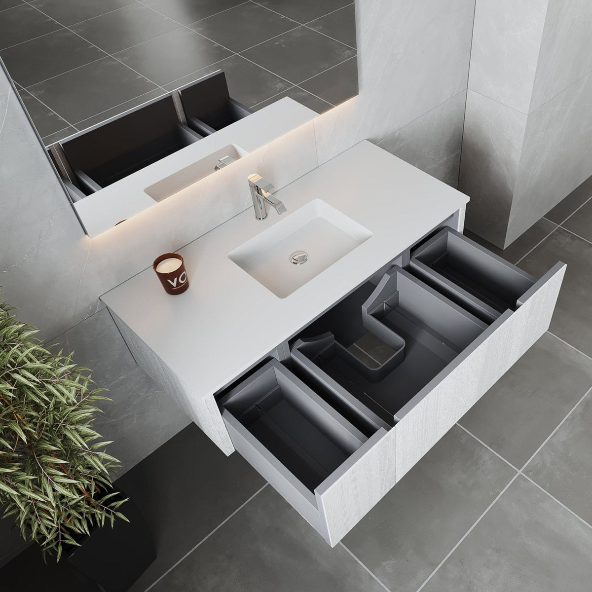 Laviva Legno 48" Alabaster White Bathroom Vanity with Matte White VIVA Stone Solid Surface Countertop – – –