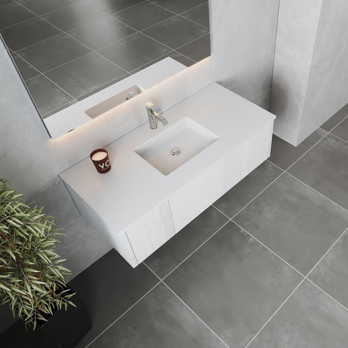 Laviva Legno 48" Alabaster White Bathroom Vanity with Matte White VIVA Stone Solid Surface Countertop – – –