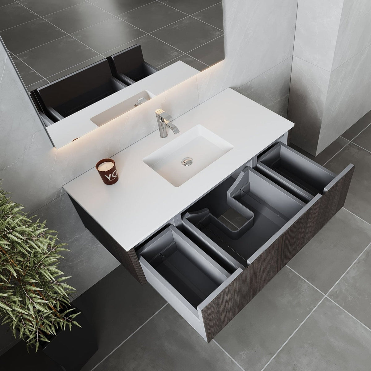 Laviva Legno 48" Carbon Oak Bathroom Vanity with Matte White VIVA Stone Solid Surface Countertop – – –