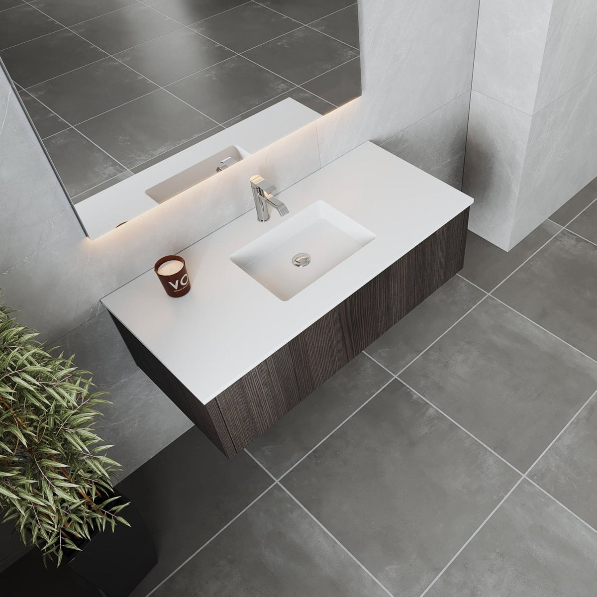 Laviva Legno 48" Carbon Oak Bathroom Vanity with Matte White VIVA Stone Solid Surface Countertop – – –