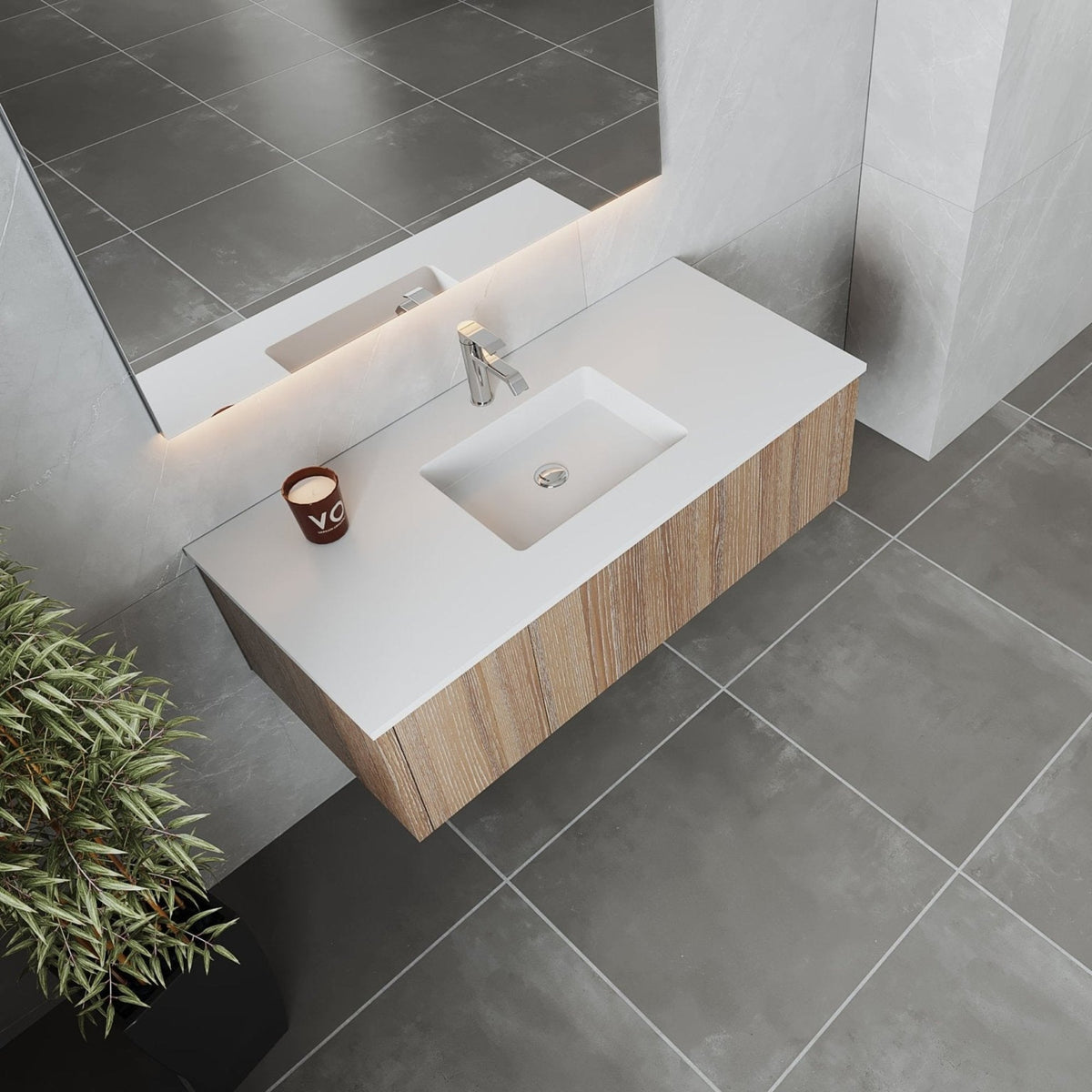 Laviva Legno 48" Weathered Grey Bathroom Vanity with Matte White VIVA Stone Solid Surface Countertop – – –