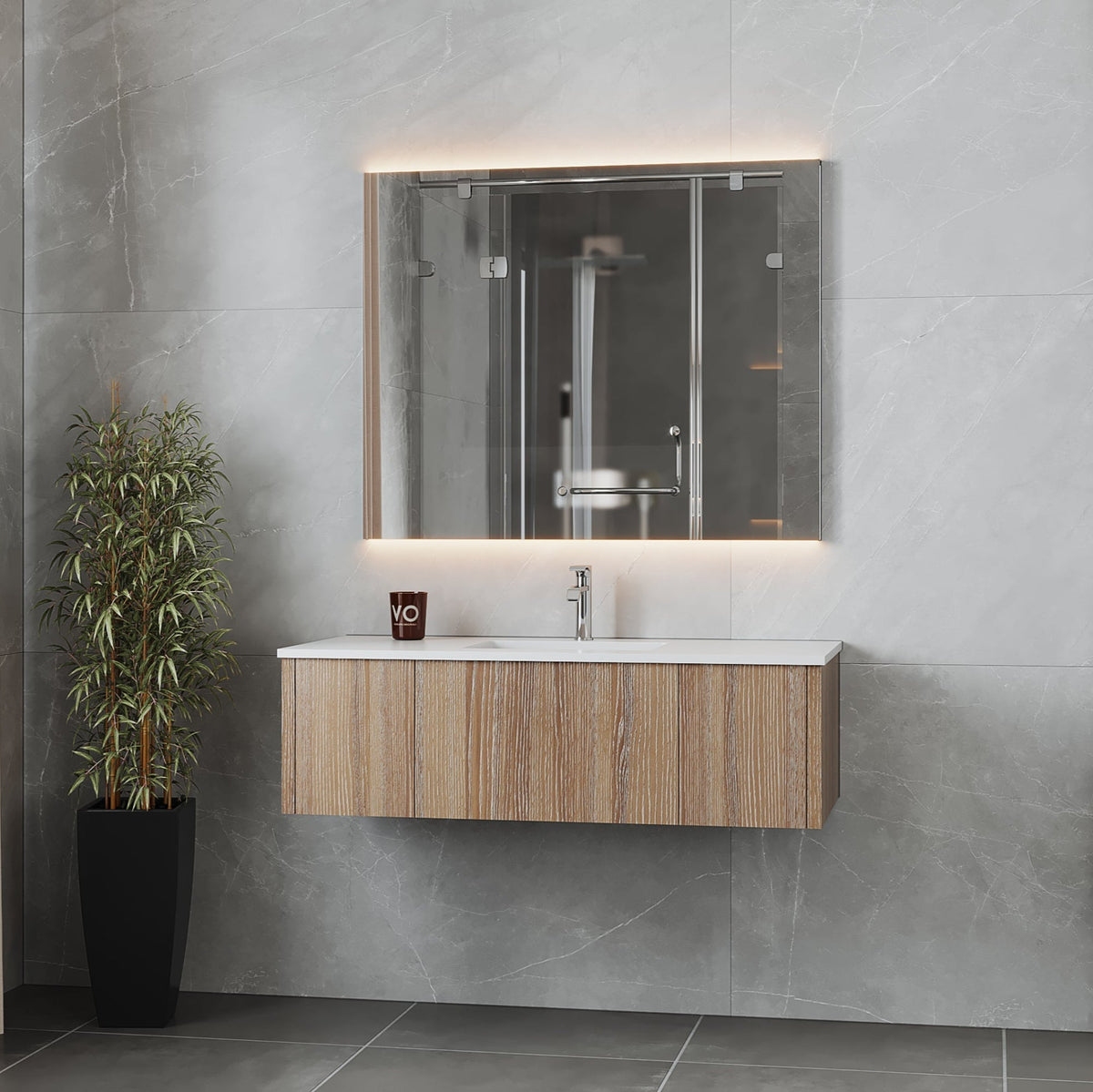 Laviva Legno 48" Weathered Grey Bathroom Vanity with Matte White VIVA Stone Solid Surface Countertop – – –