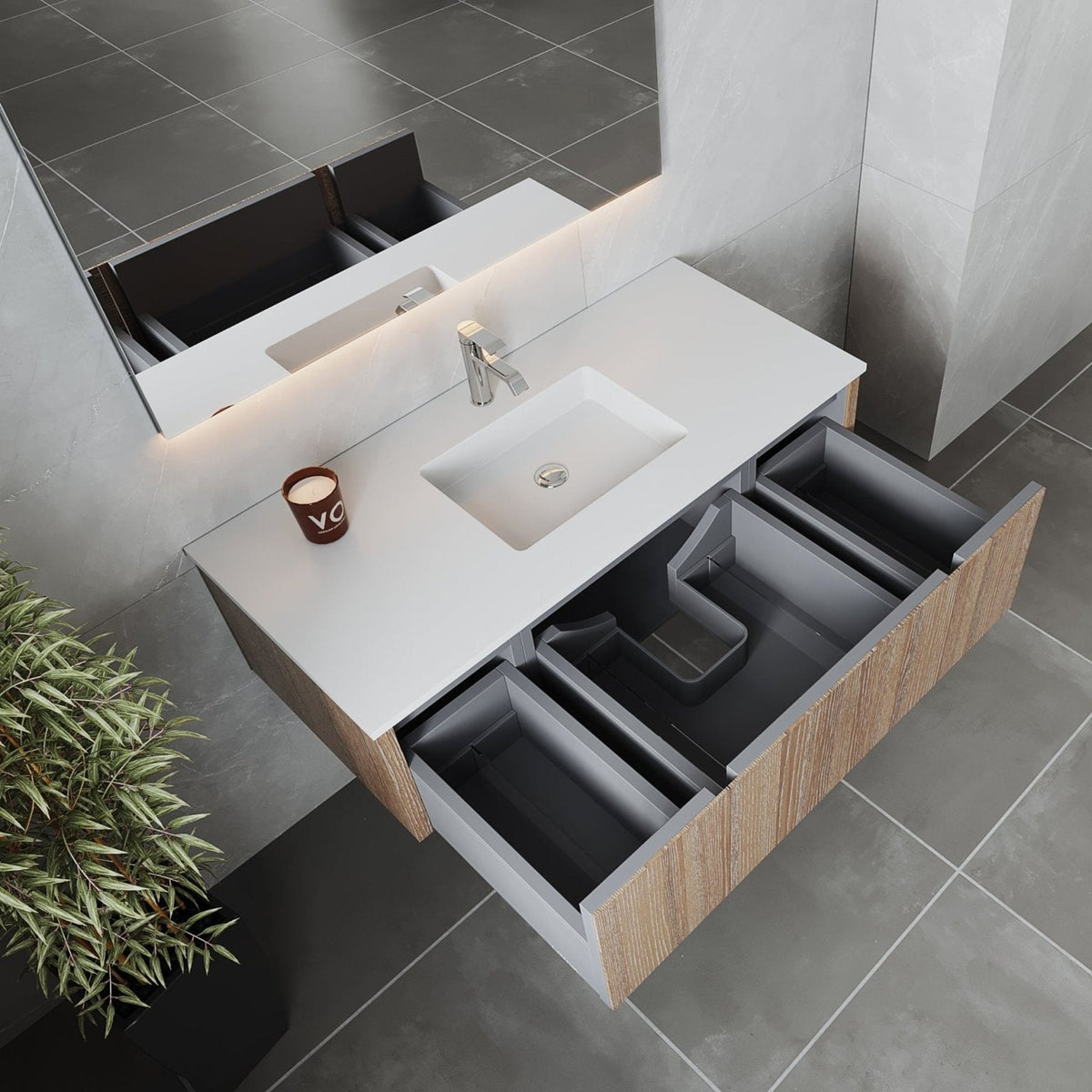 Laviva Legno 48" Weathered Grey Bathroom Vanity with Matte White VIVA Stone Solid Surface Countertop – – –