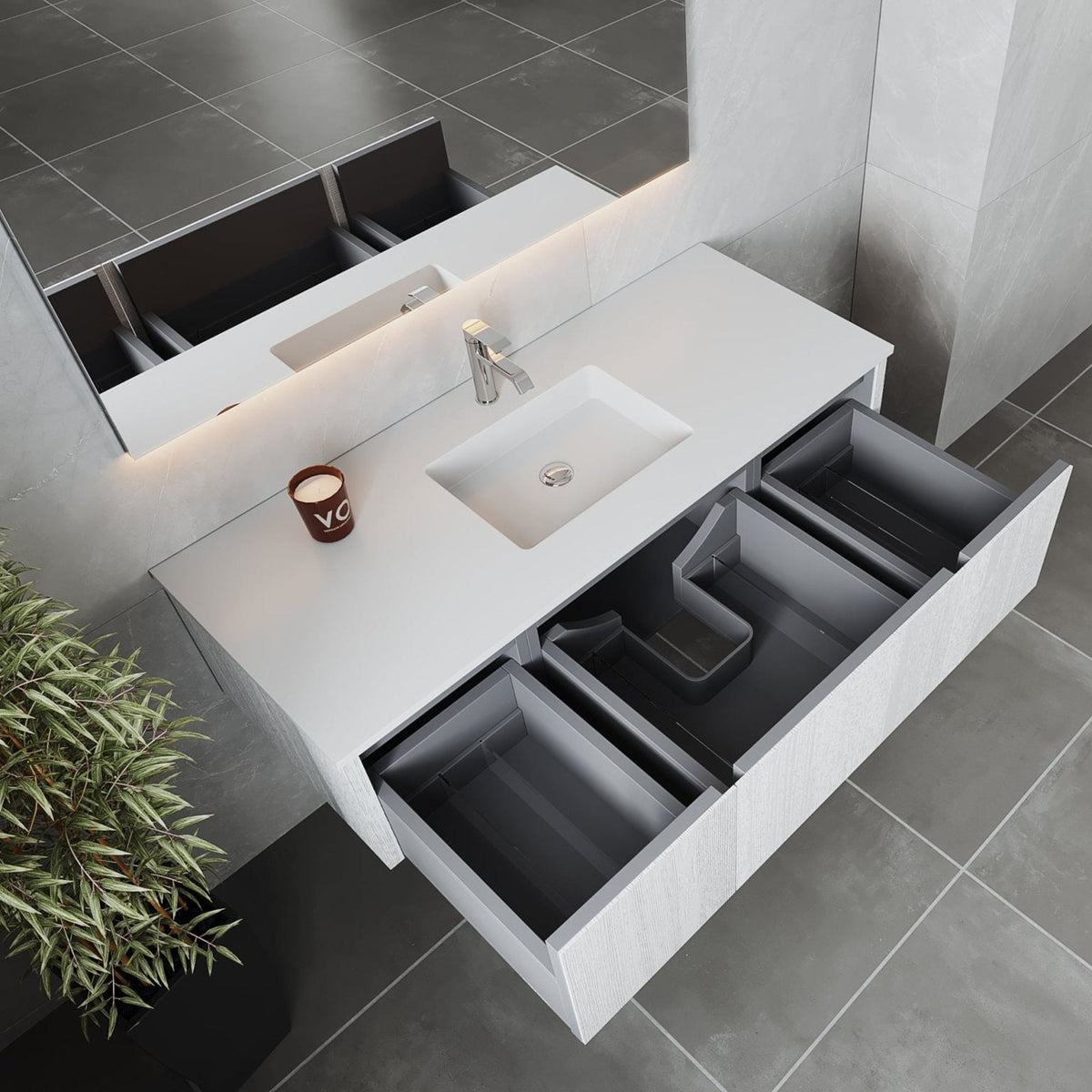 Laviva Legno 54" Alabaster White Bathroom Vanity with Matte White VIVA Stone Solid Surface Countertop – – –