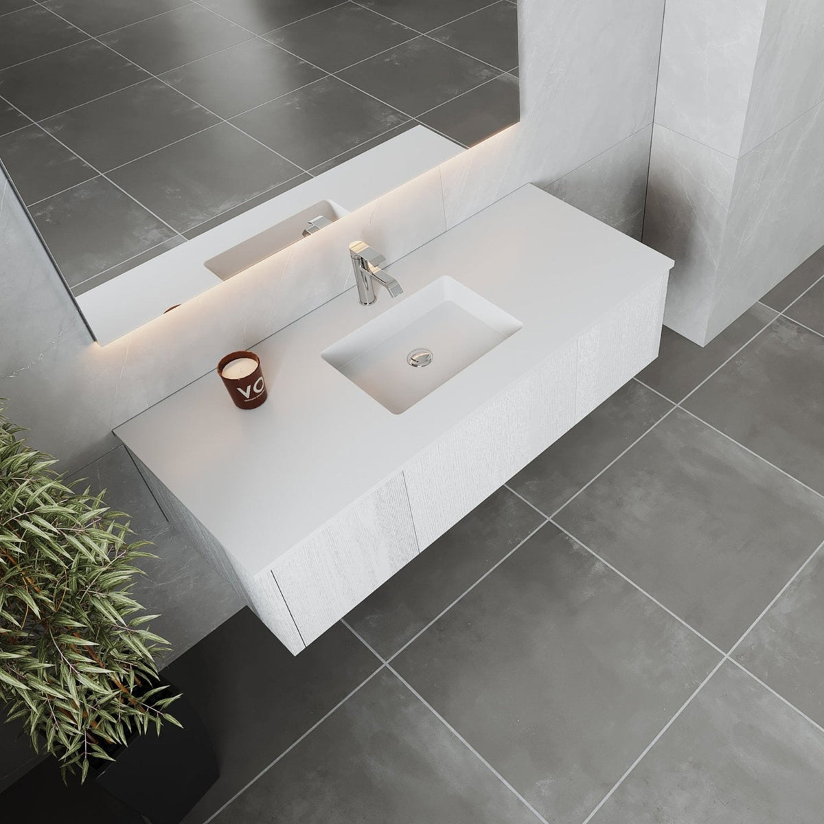 Laviva Legno 54" Alabaster White Bathroom Vanity with Matte White VIVA Stone Solid Surface Countertop – – –