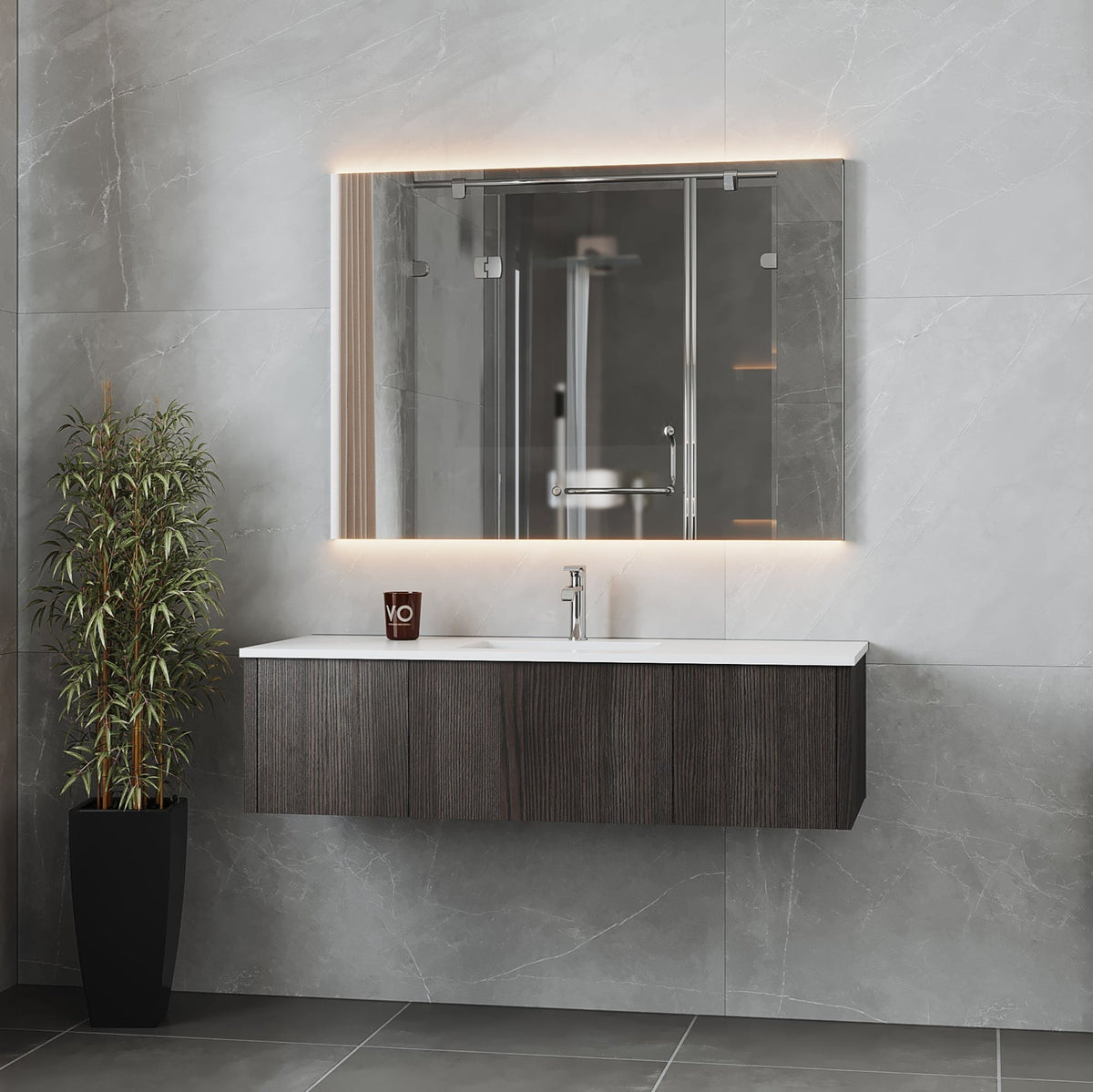 Laviva Legno 54" Carbon Oak Bathroom Vanity with Matte White VIVA Stone Solid Surface Countertop – – –