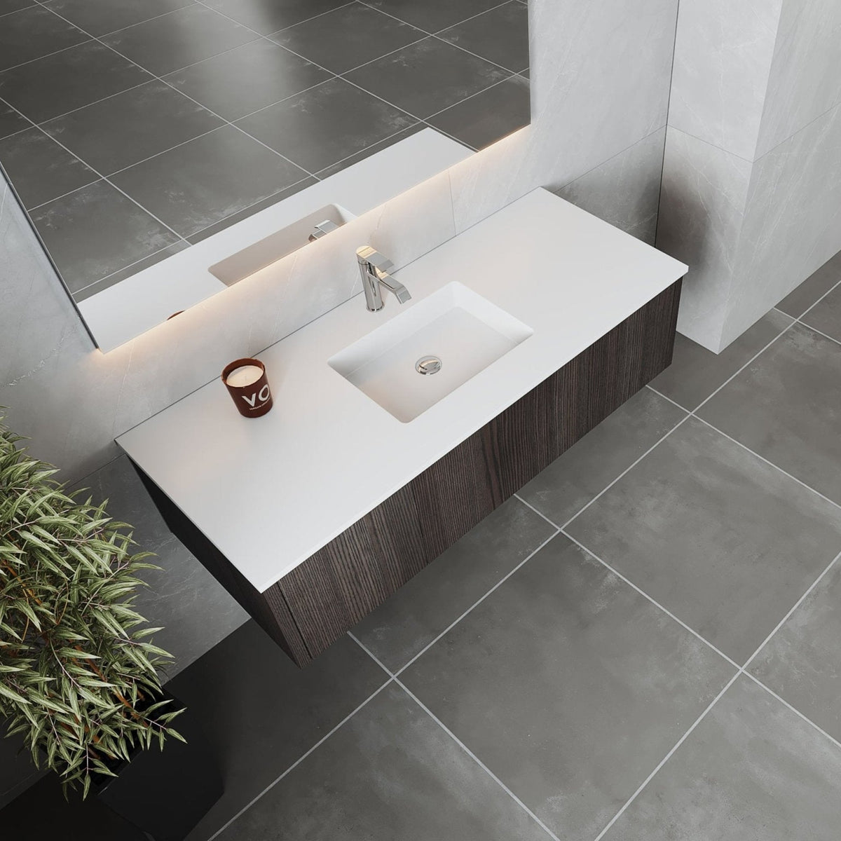 Laviva Legno 54" Carbon Oak Bathroom Vanity with Matte White VIVA Stone Solid Surface Countertop – – –