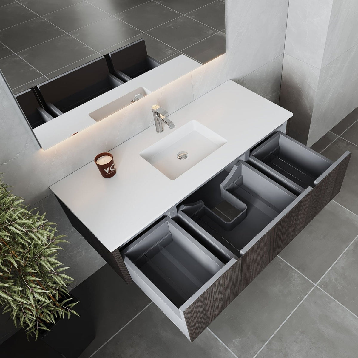 Laviva Legno 54" Carbon Oak Bathroom Vanity with Matte White VIVA Stone Solid Surface Countertop – – –