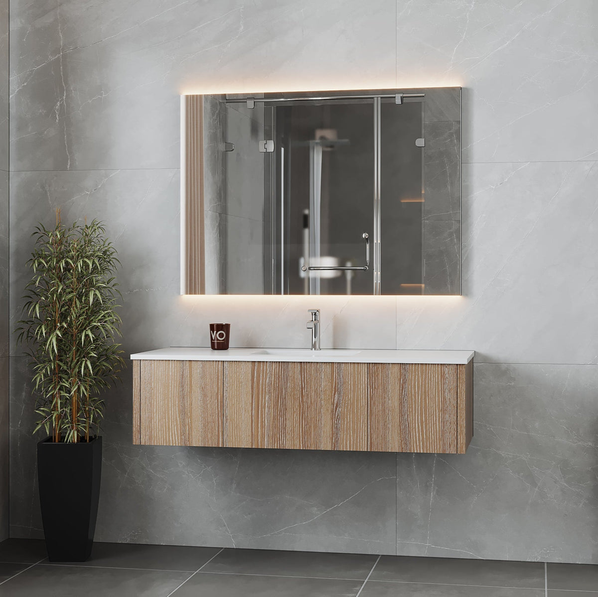 Laviva Legno 54" Weathered Grey Bathroom Vanity with Matte White VIVA Stone Solid Surface Countertop – – –