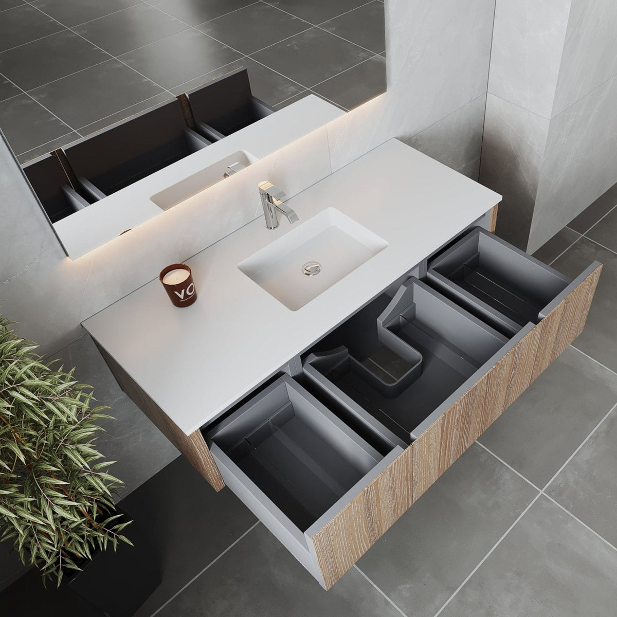 Laviva Legno 54" Weathered Grey Bathroom Vanity with Matte White VIVA Stone Solid Surface Countertop – – –