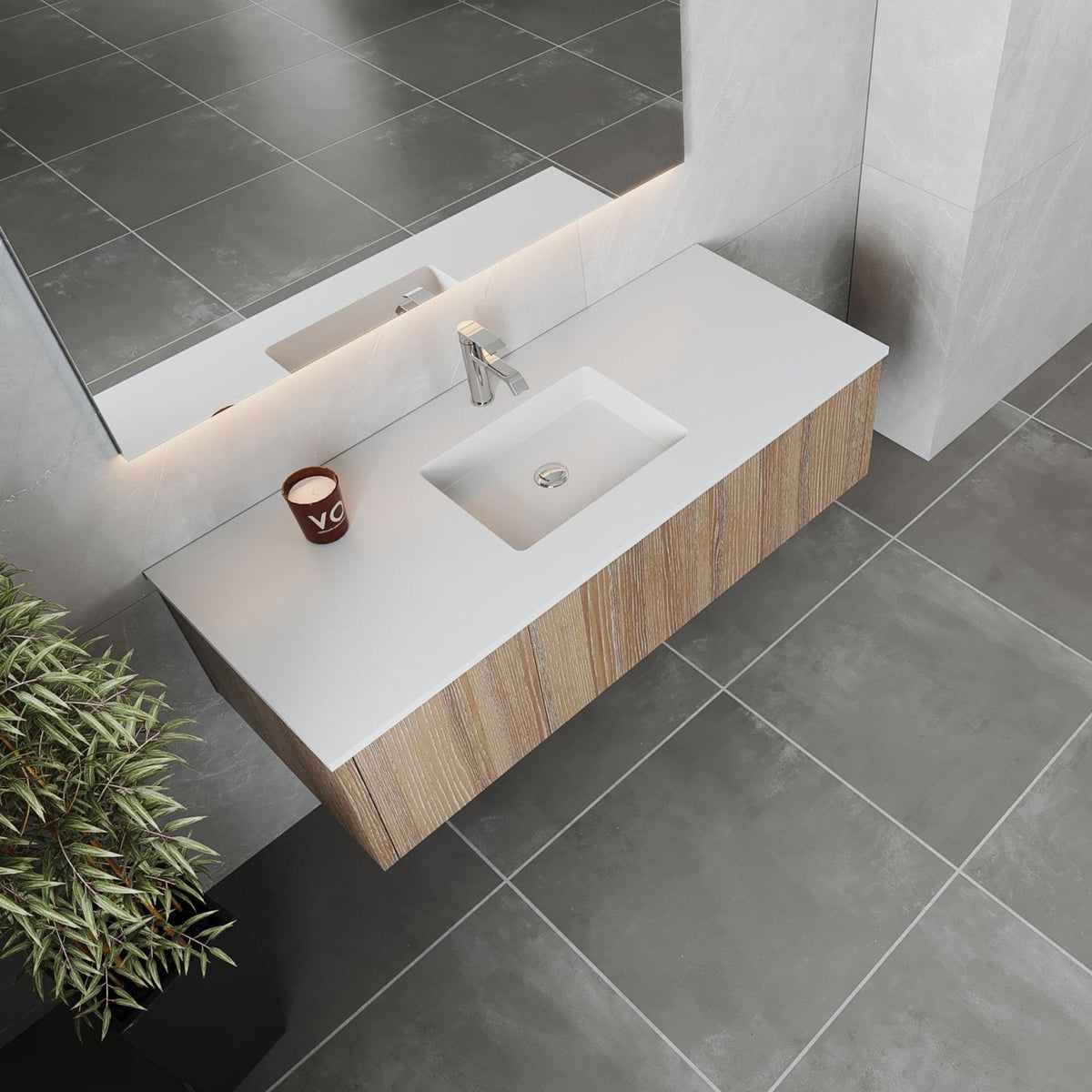 Laviva Legno 54" Weathered Grey Bathroom Vanity with Matte White VIVA Stone Solid Surface Countertop – – –