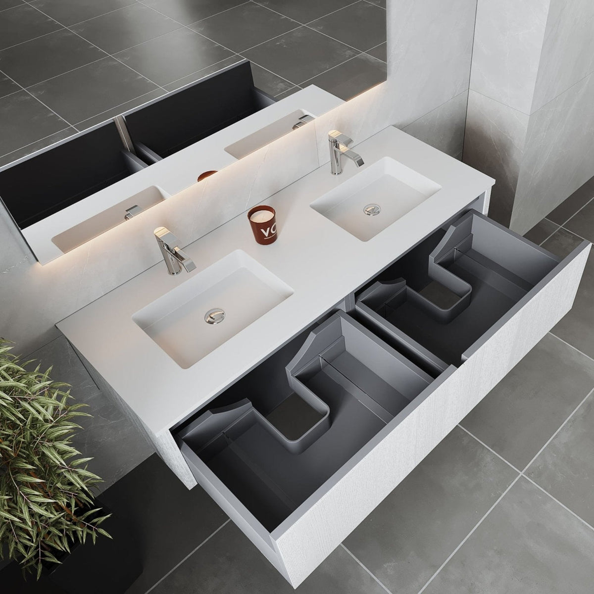 Laviva Legno 60" Alabaster White Double Sink Bathroom Vanity with Matte White VIVA Stone Solid Surface Countertop – – –