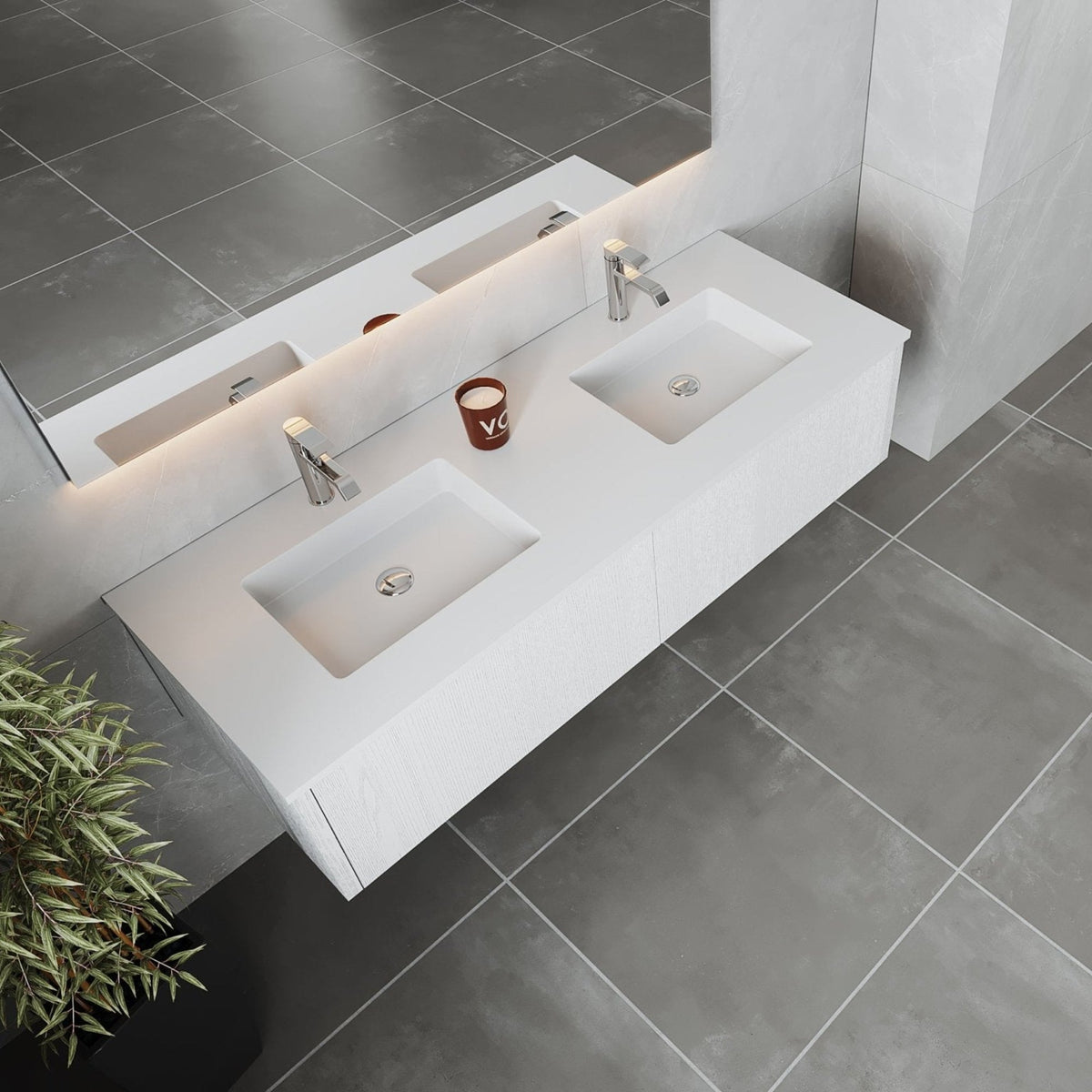 Laviva Legno 60" Alabaster White Double Sink Bathroom Vanity with Matte White VIVA Stone Solid Surface Countertop – – –