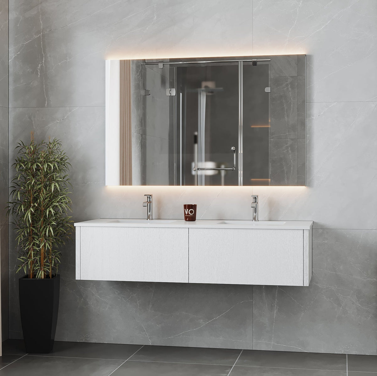 Laviva Legno 60" Alabaster White Double Sink Bathroom Vanity with Matte White VIVA Stone Solid Surface Countertop – – –