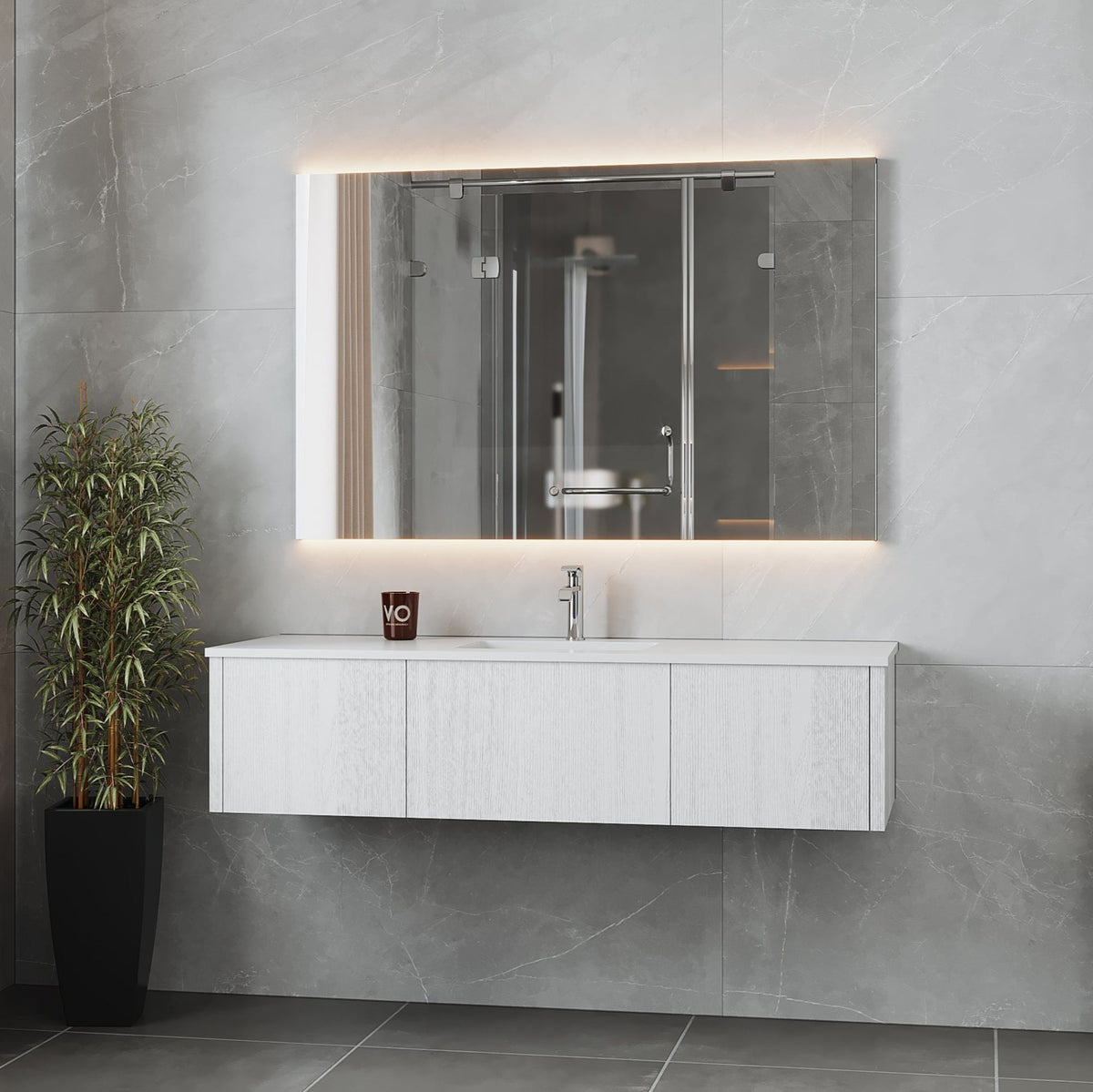 Laviva Legno 60" Alabaster White Single Sink Bathroom Vanity with Matte White VIVA Stone Solid Surface Countertop – – –