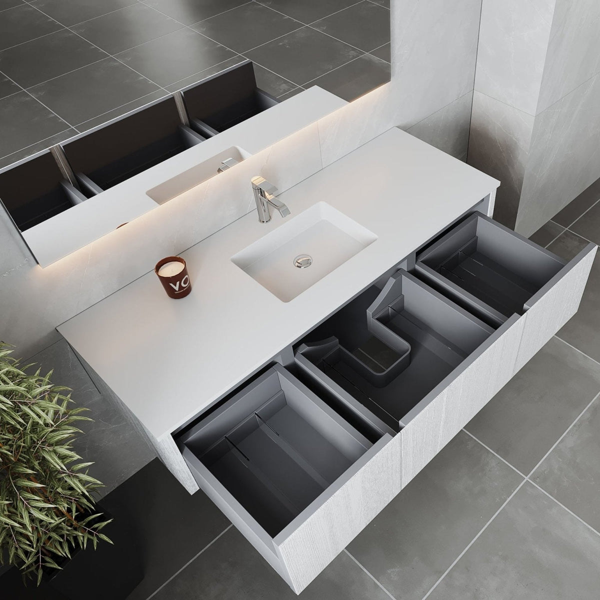 Laviva Legno 60" Alabaster White Single Sink Bathroom Vanity with Matte White VIVA Stone Solid Surface Countertop – – –