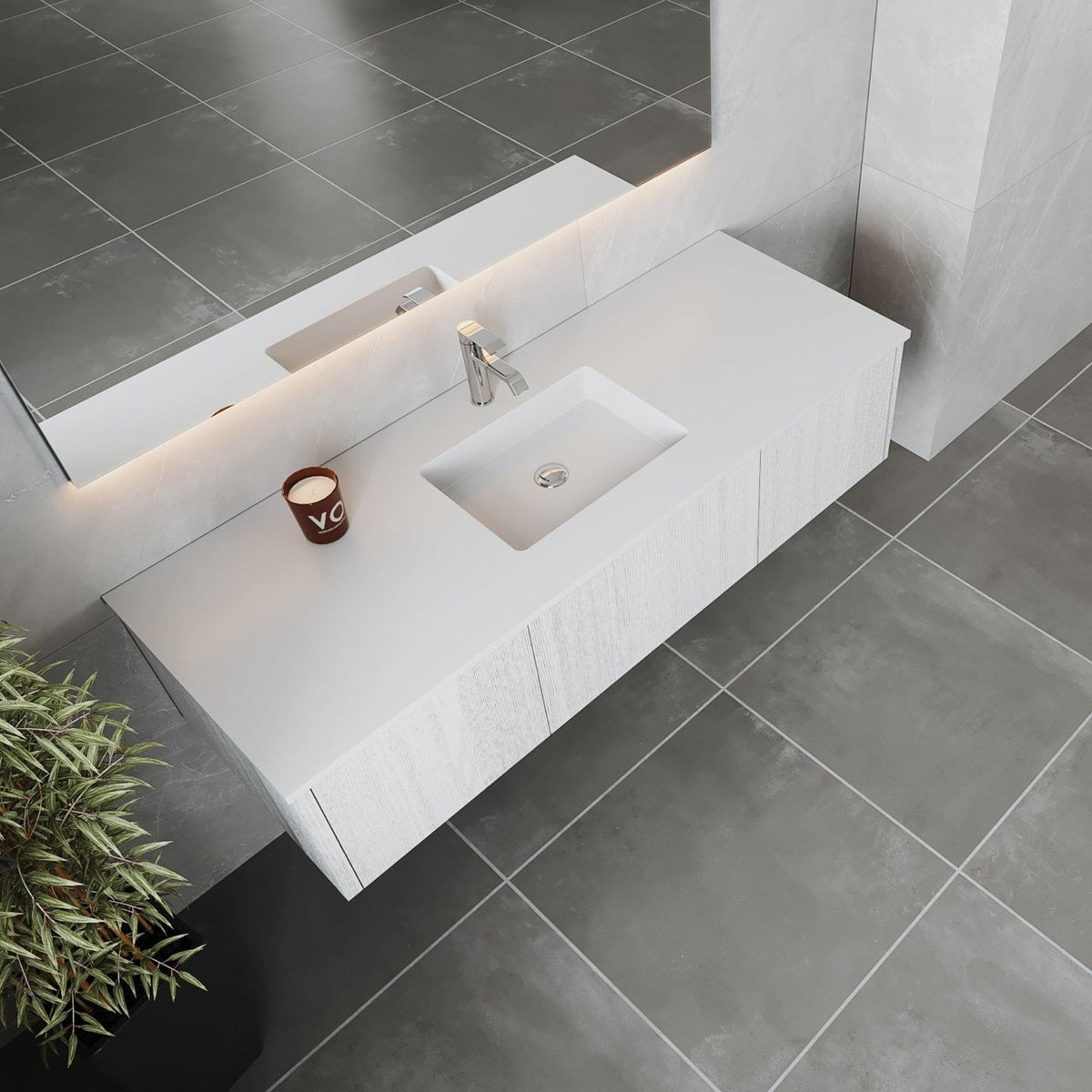 Laviva Legno 60" Alabaster White Single Sink Bathroom Vanity with Matte White VIVA Stone Solid Surface Countertop – – –