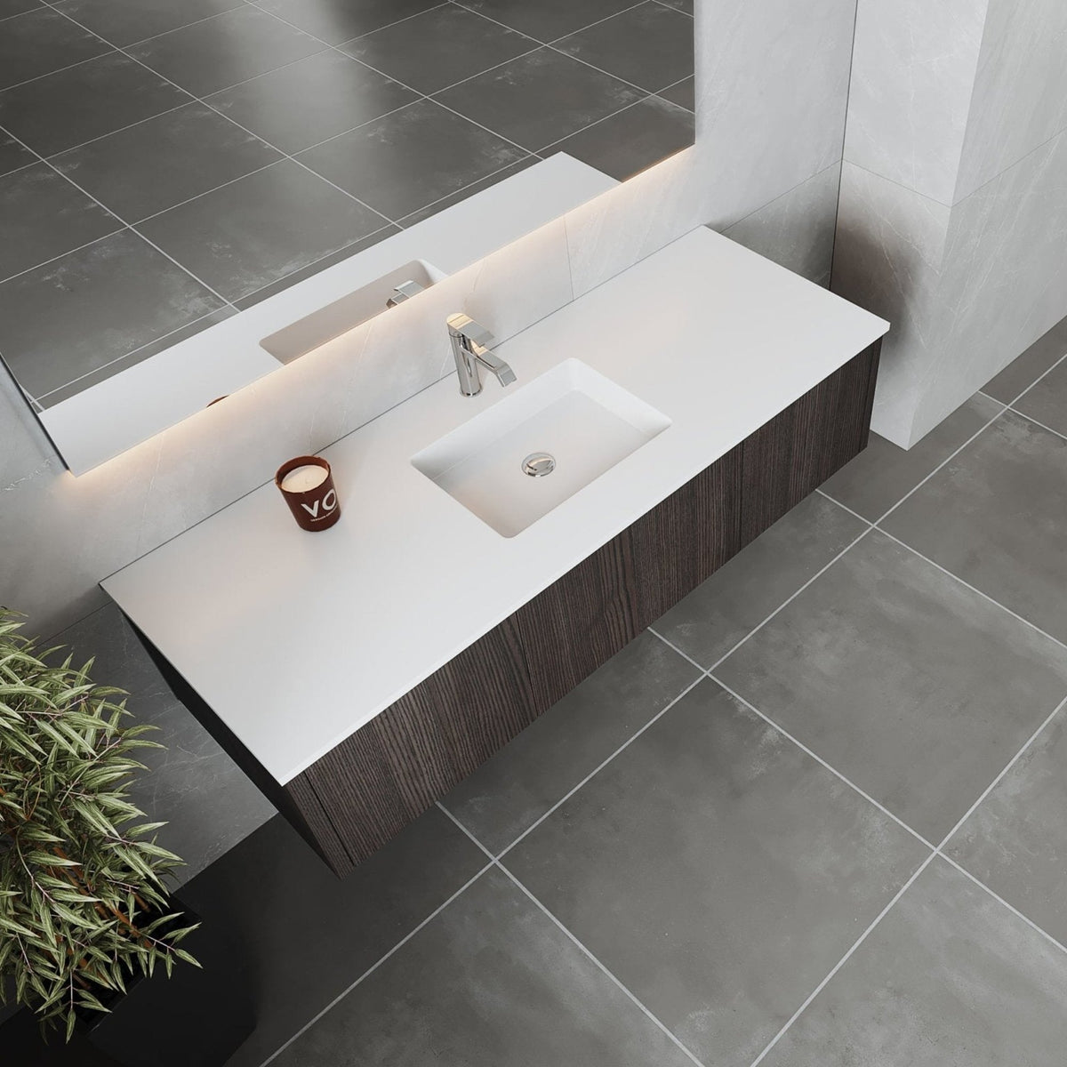 Laviva Legno 60" Carbon Oak Single Sink Bathroom Vanity with Matte White VIVA Stone Solid Surface Countertop – – –