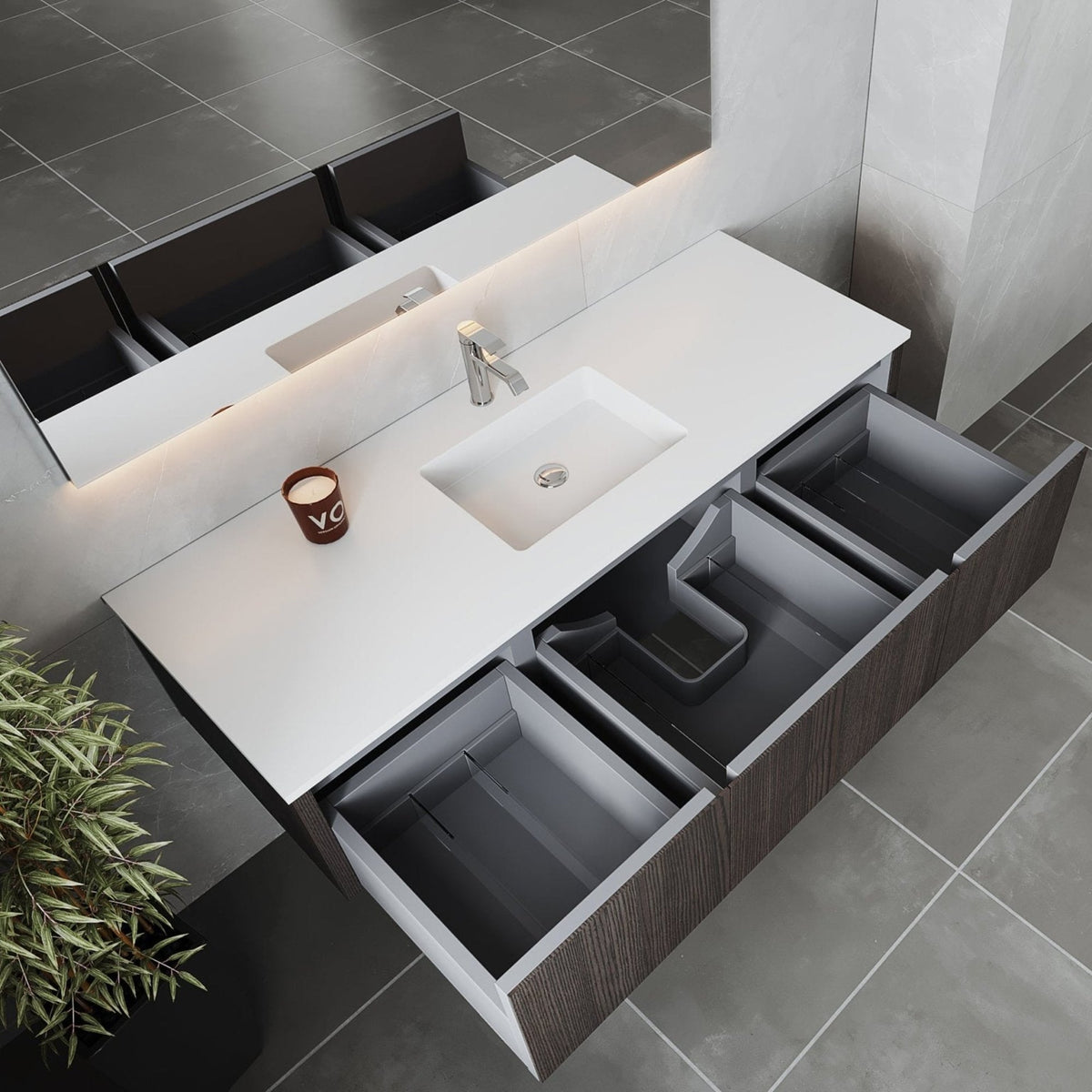 Laviva Legno 60" Carbon Oak Single Sink Bathroom Vanity with Matte White VIVA Stone Solid Surface Countertop – – –