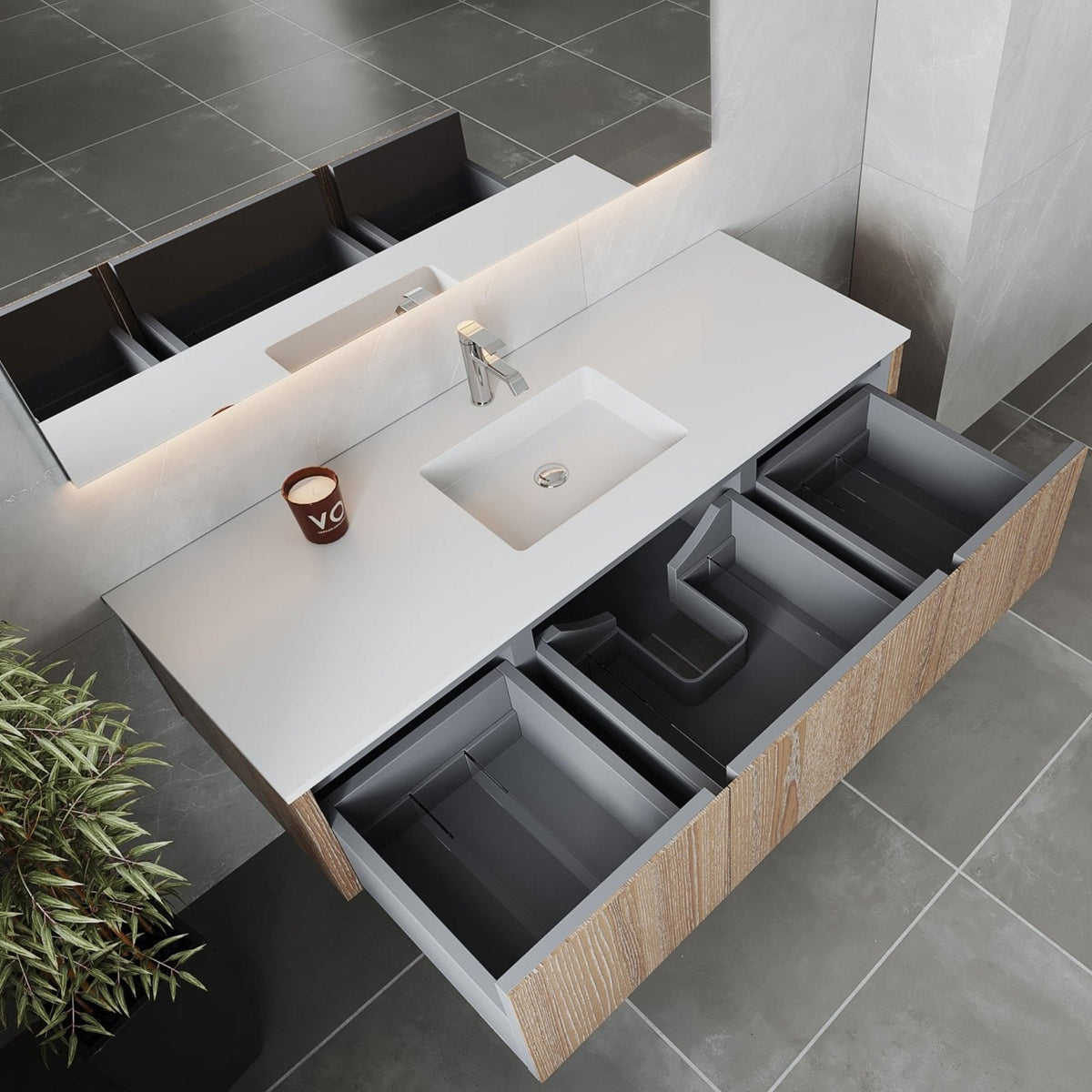 Laviva Legno 60" Weathered Grey Single Sink Bathroom Vanity with Matte White VIVA Stone Solid Surface Countertop – – –