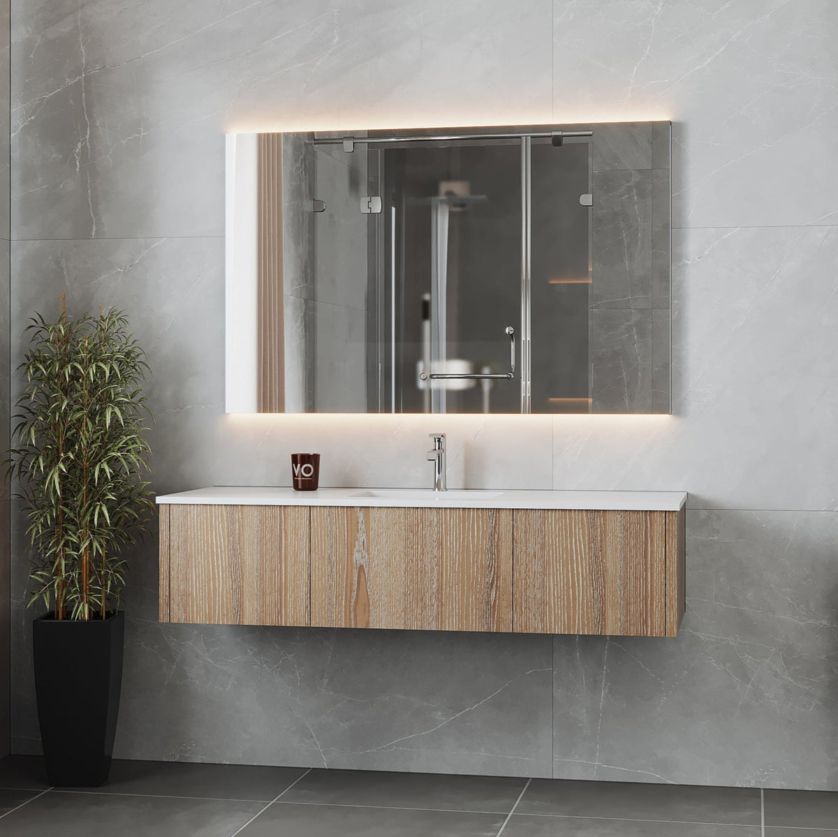 Laviva Legno 60" Weathered Grey Single Sink Bathroom Vanity with Matte White VIVA Stone Solid Surface Countertop – – –