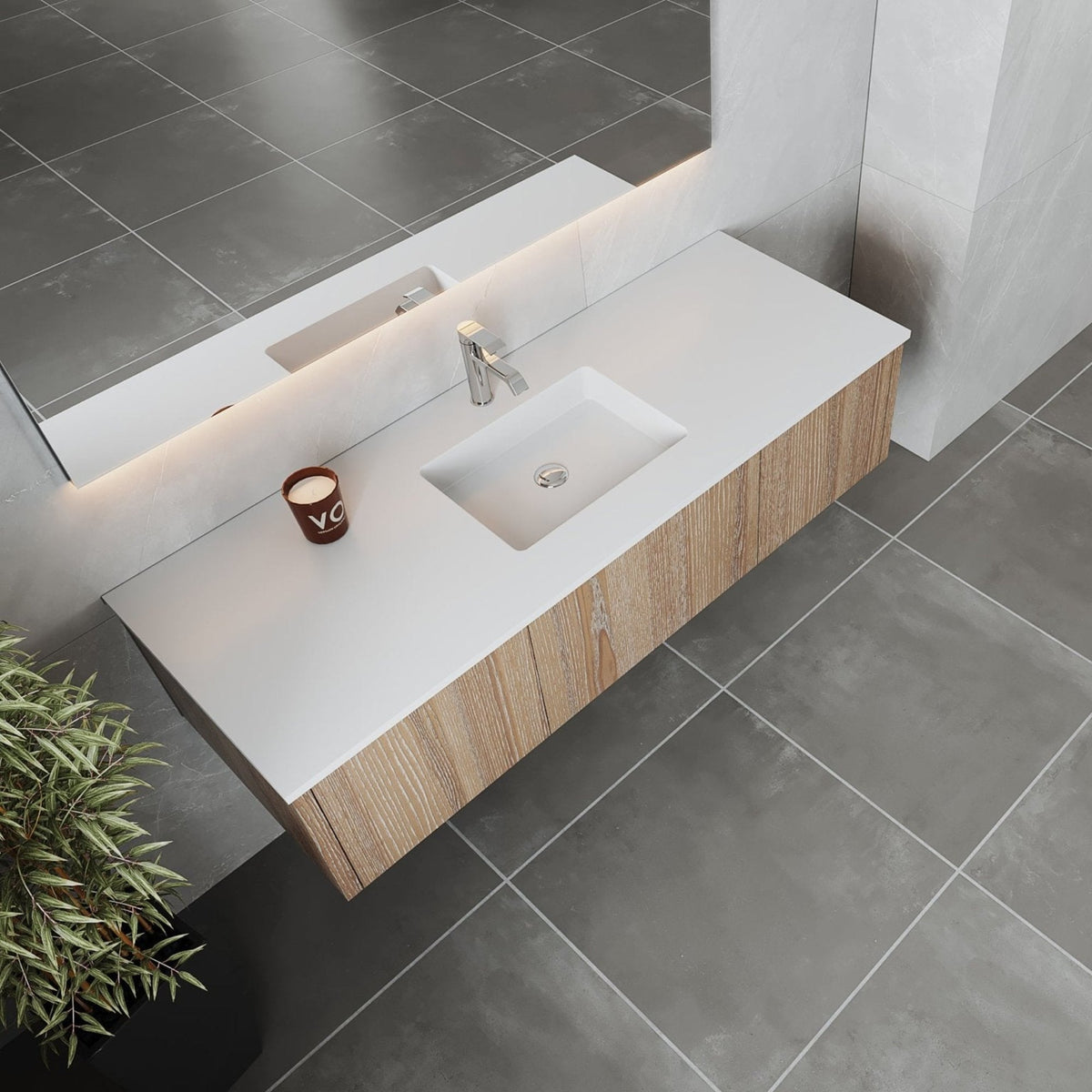 Laviva Legno 60" Weathered Grey Single Sink Bathroom Vanity with Matte White VIVA Stone Solid Surface Countertop – – –