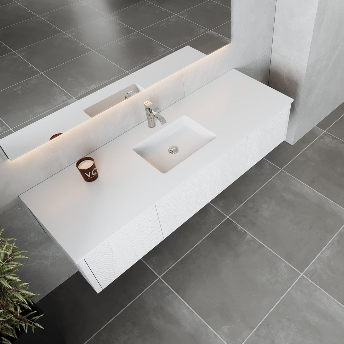 Laviva Legno 66" Alabaster White Bathroom Vanity with Matte White VIVA Stone Solid Surface Countertop – – –