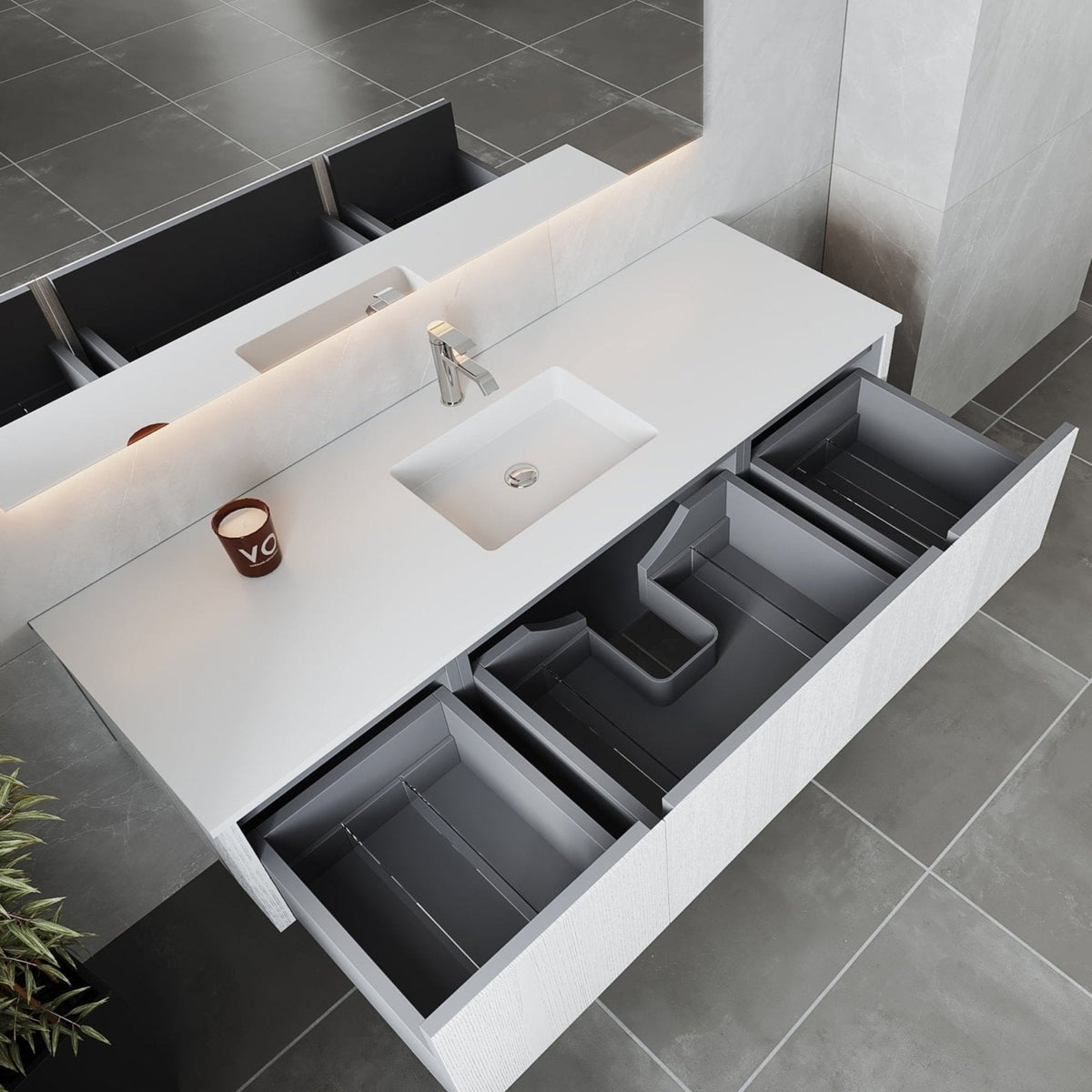 Laviva Legno 66" Alabaster White Bathroom Vanity with Matte White VIVA Stone Solid Surface Countertop – – –