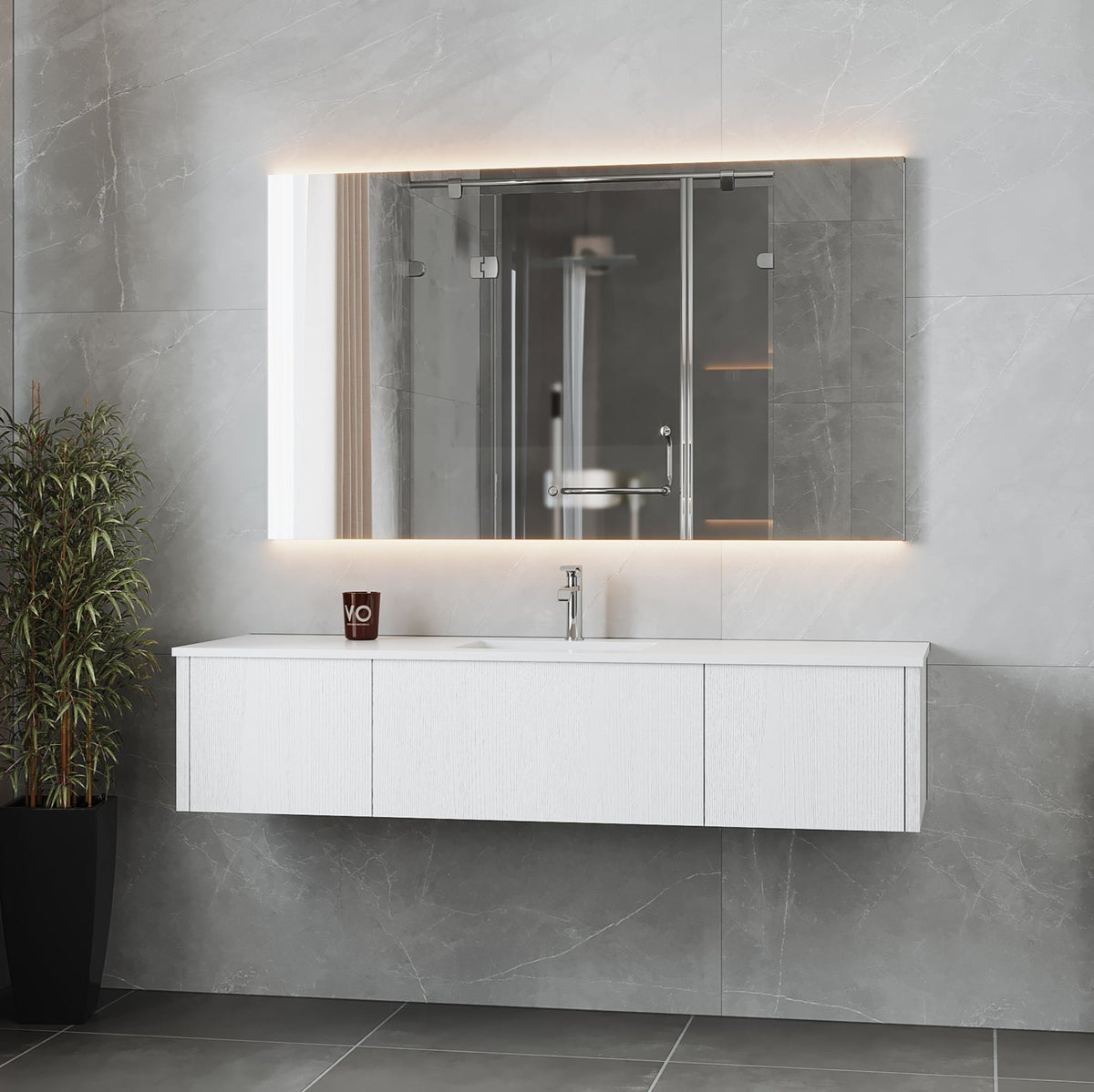 Laviva Legno 66" Alabaster White Bathroom Vanity with Matte White VIVA Stone Solid Surface Countertop – – –